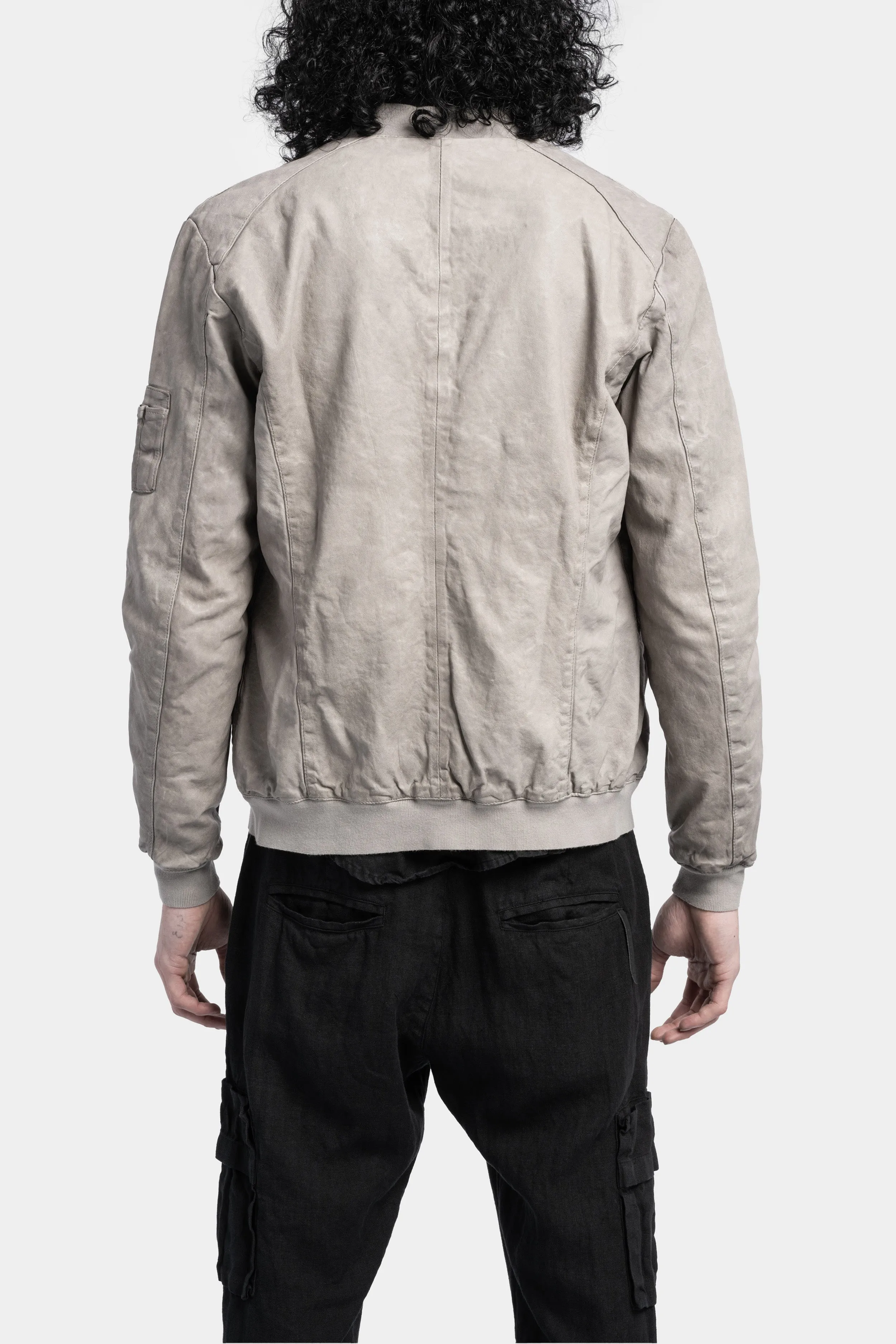 Leather bomber jacket, Light grey