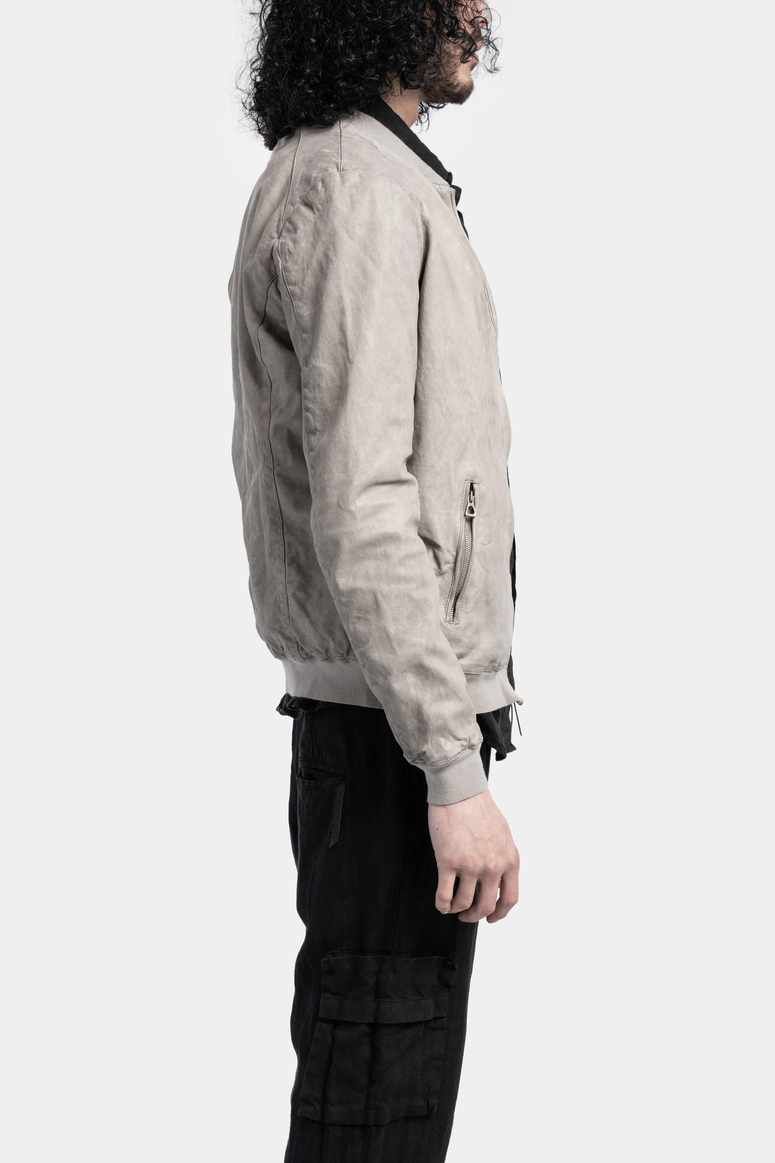 Leather bomber jacket, Light grey