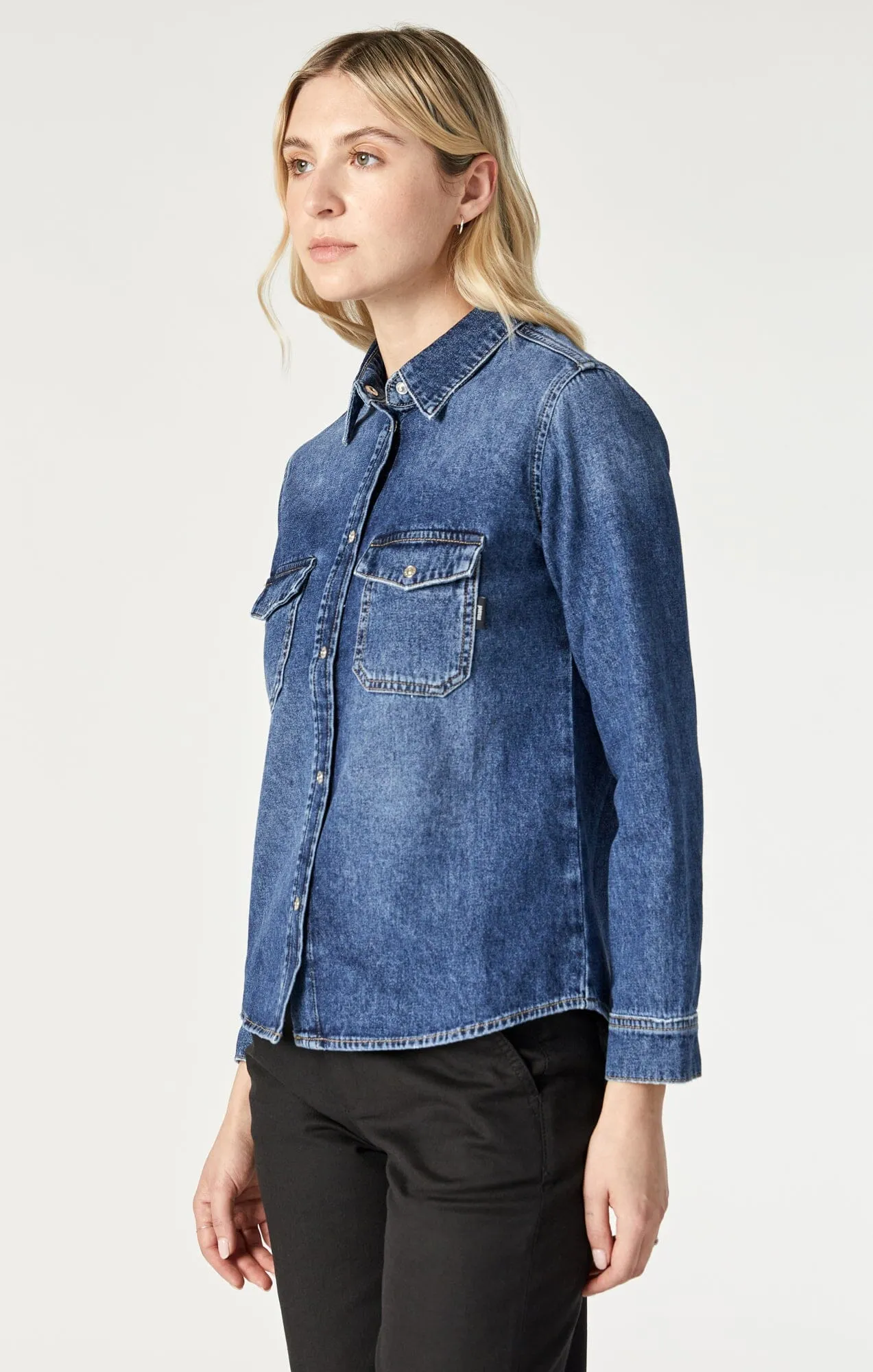 LEVIN SEMI-FITTED DENIM SHIRT IN DARK BLUE DENIM