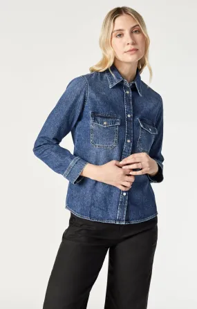 LEVIN SEMI-FITTED DENIM SHIRT IN DARK BLUE DENIM