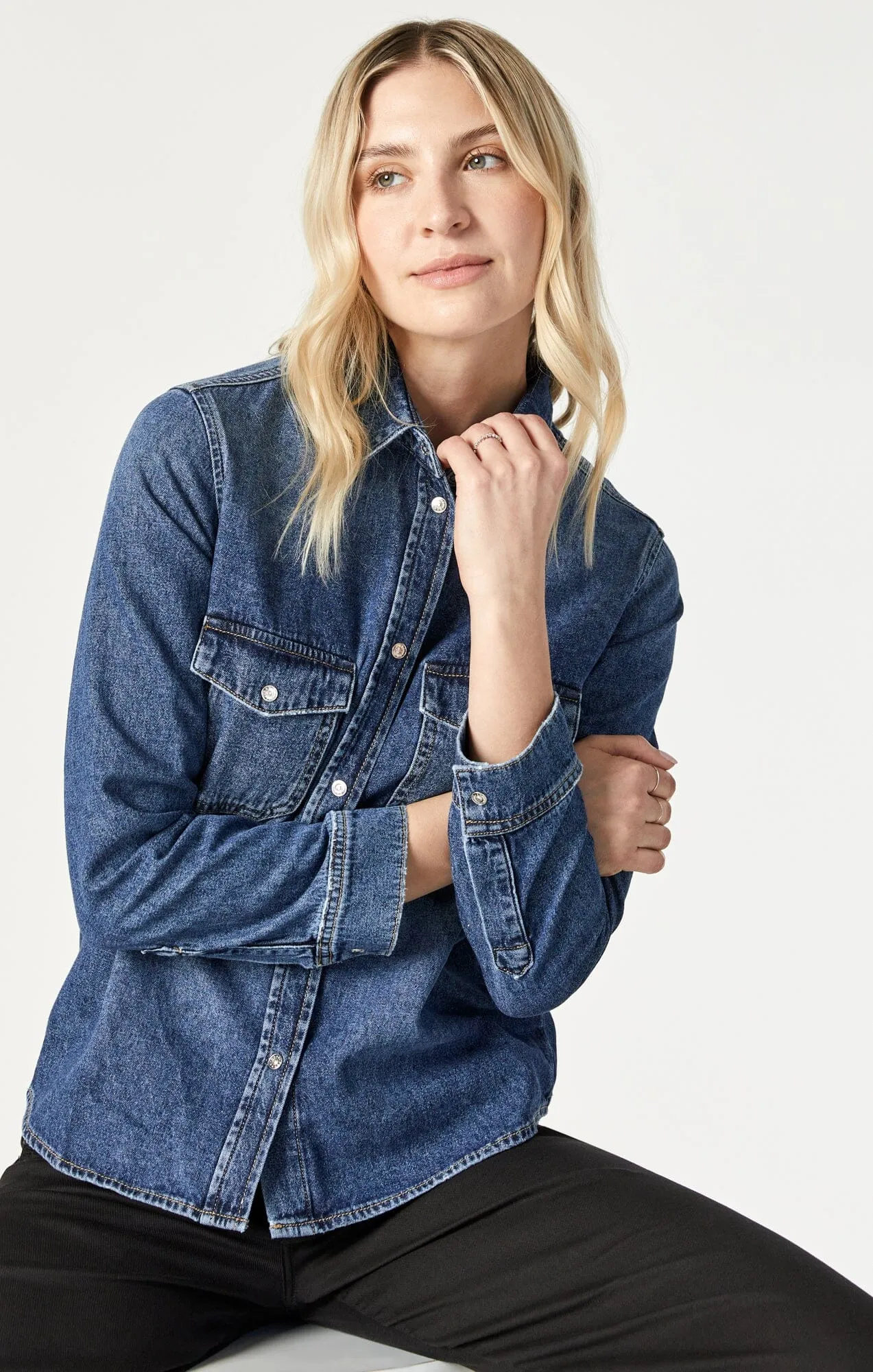 LEVIN SEMI-FITTED DENIM SHIRT IN DARK BLUE DENIM