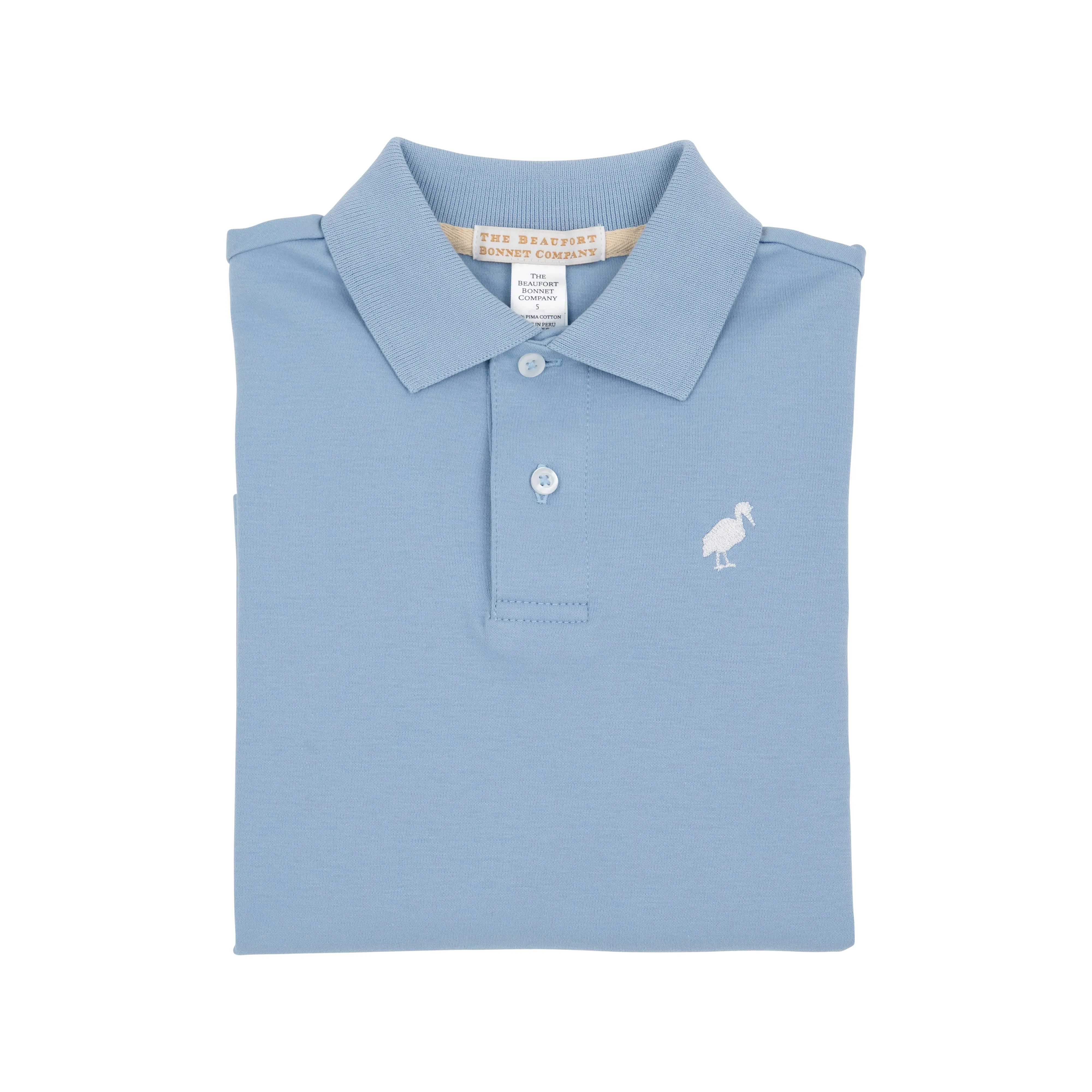 Long Sleeve Prim & Proper Polo & Onesie - Barrington Blue with Worth Avenue White Stork