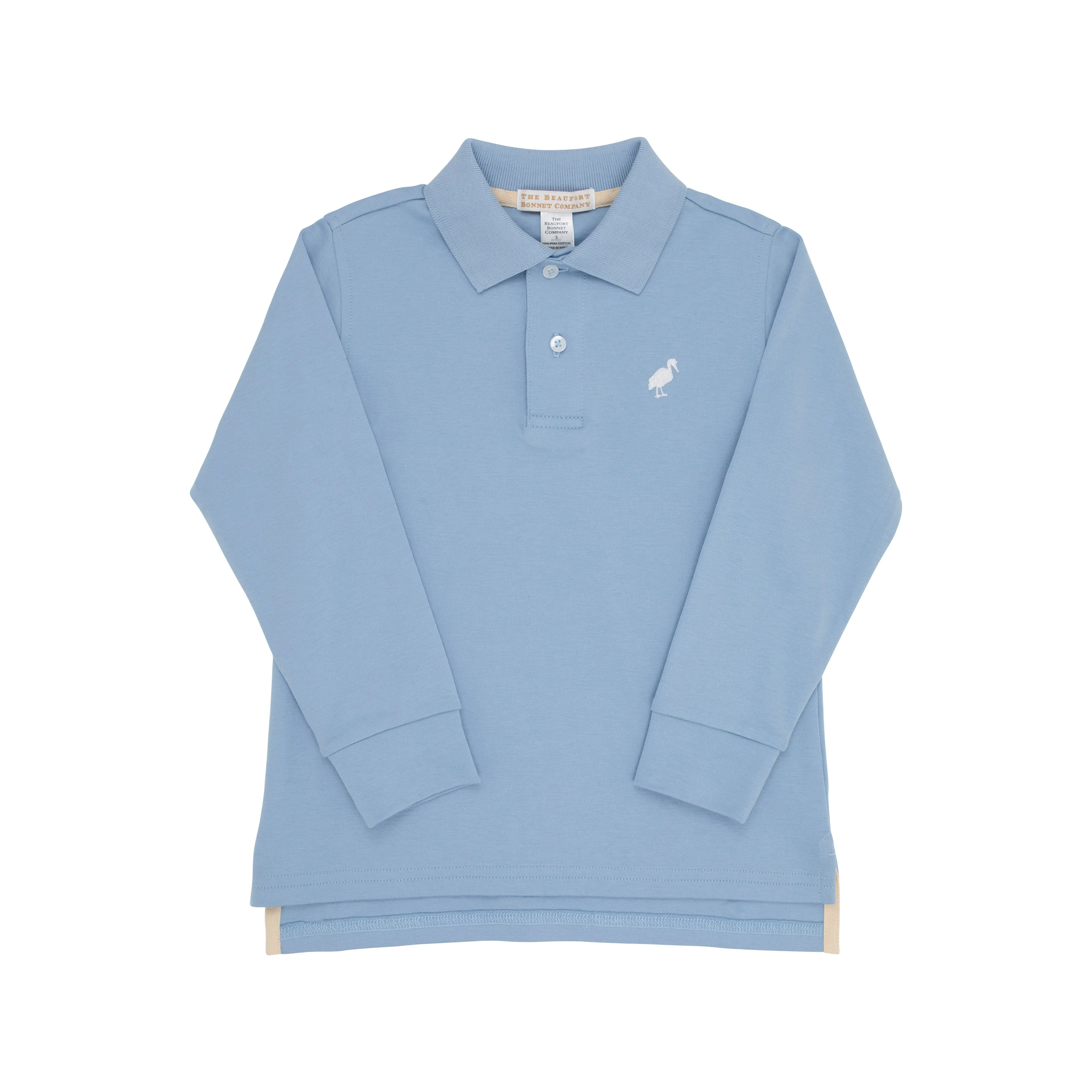 Long Sleeve Prim & Proper Polo & Onesie - Barrington Blue with Worth Avenue White Stork