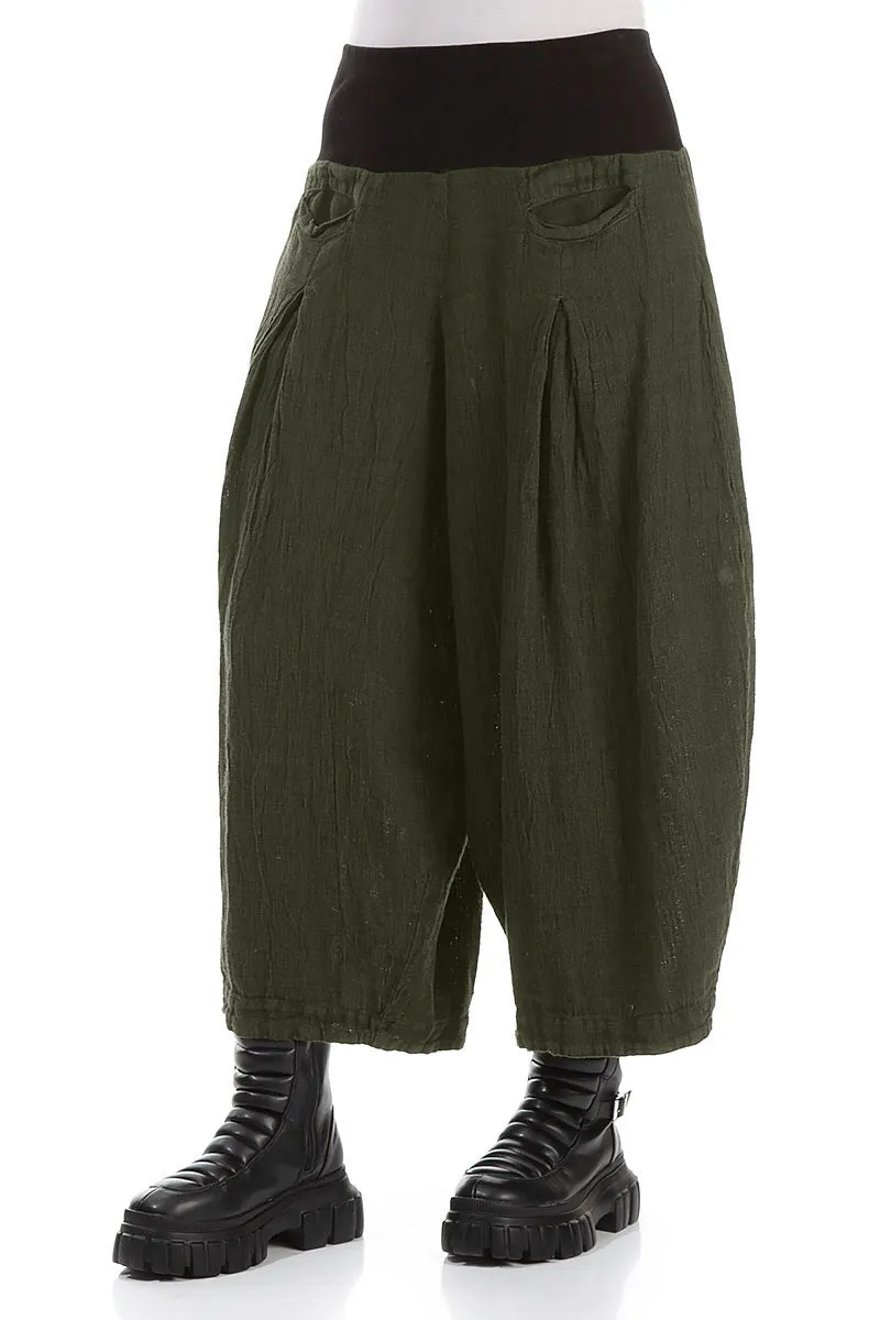 Loose Olive Mélange Linen Trousers