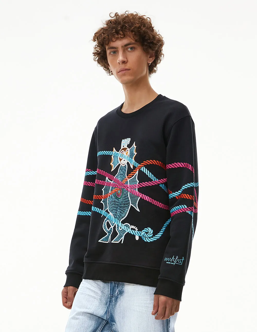 MARK FAST MEN MF ELECTRIC SEA HORSE ROUND NECK SWEATSHIRT