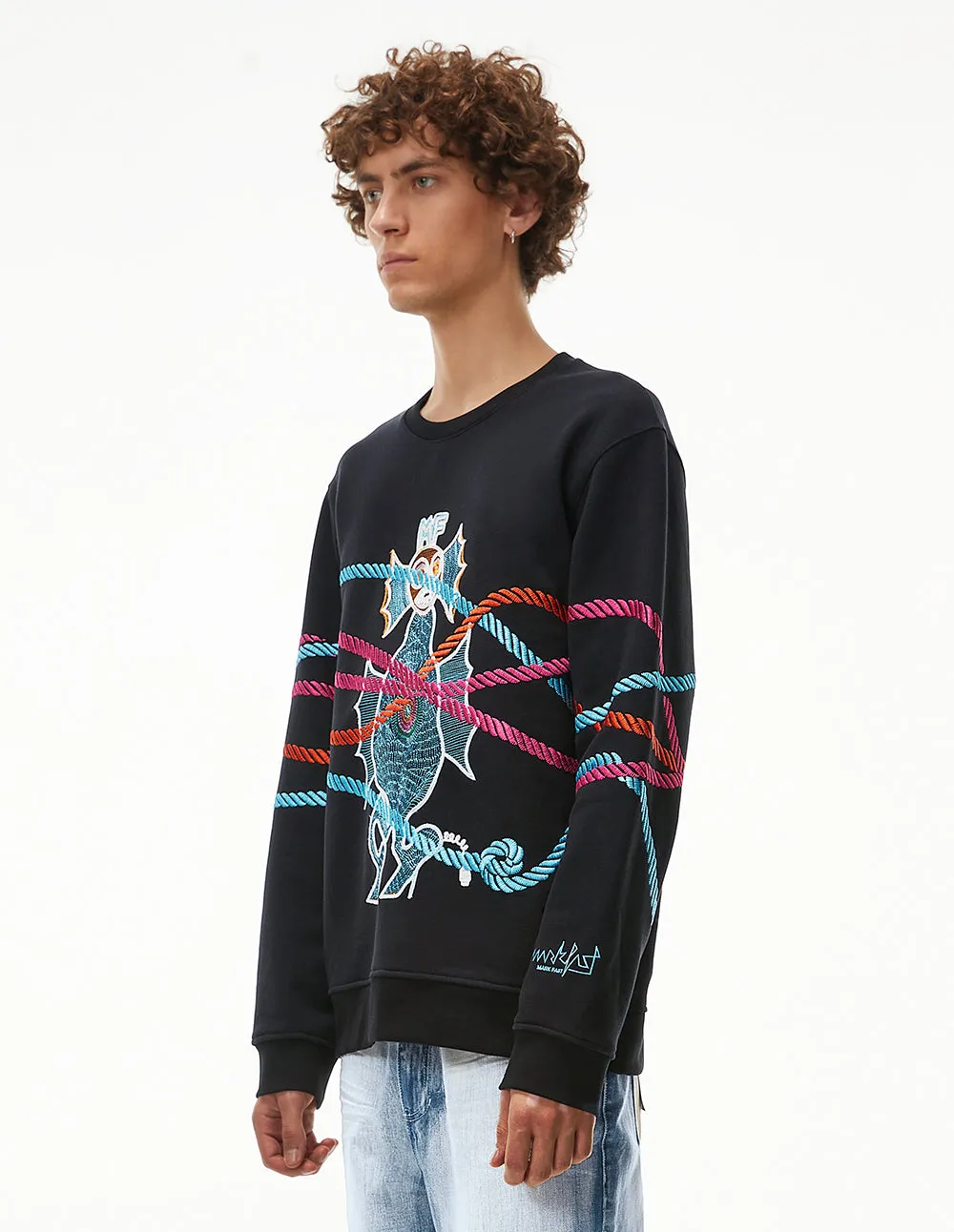 MARK FAST MEN MF ELECTRIC SEA HORSE ROUND NECK SWEATSHIRT