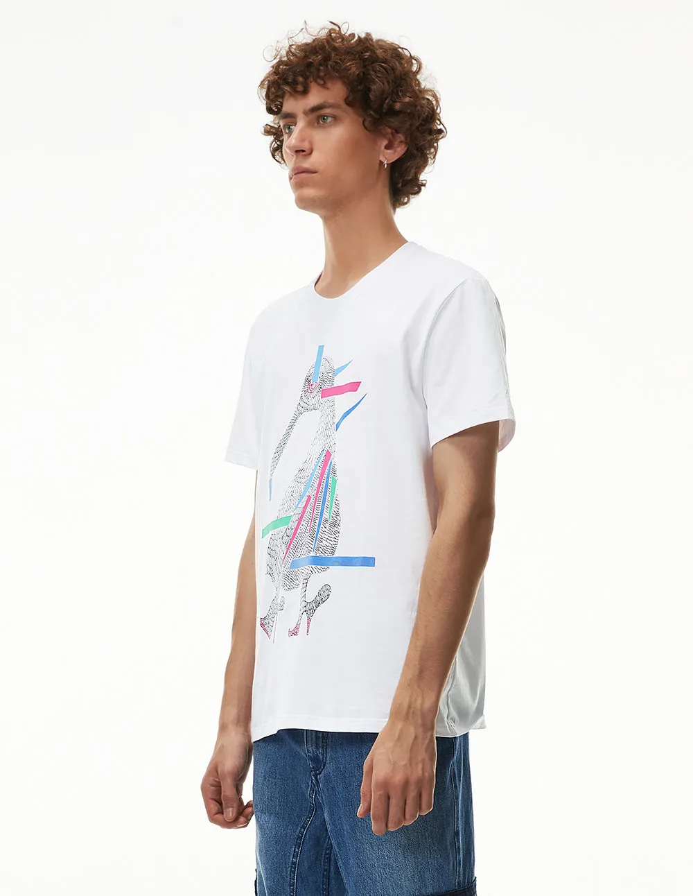 MARK FAST MEN MF PEACOCKS IN MAGICAL WORLD COLLECTION WHITE T-SHIRT