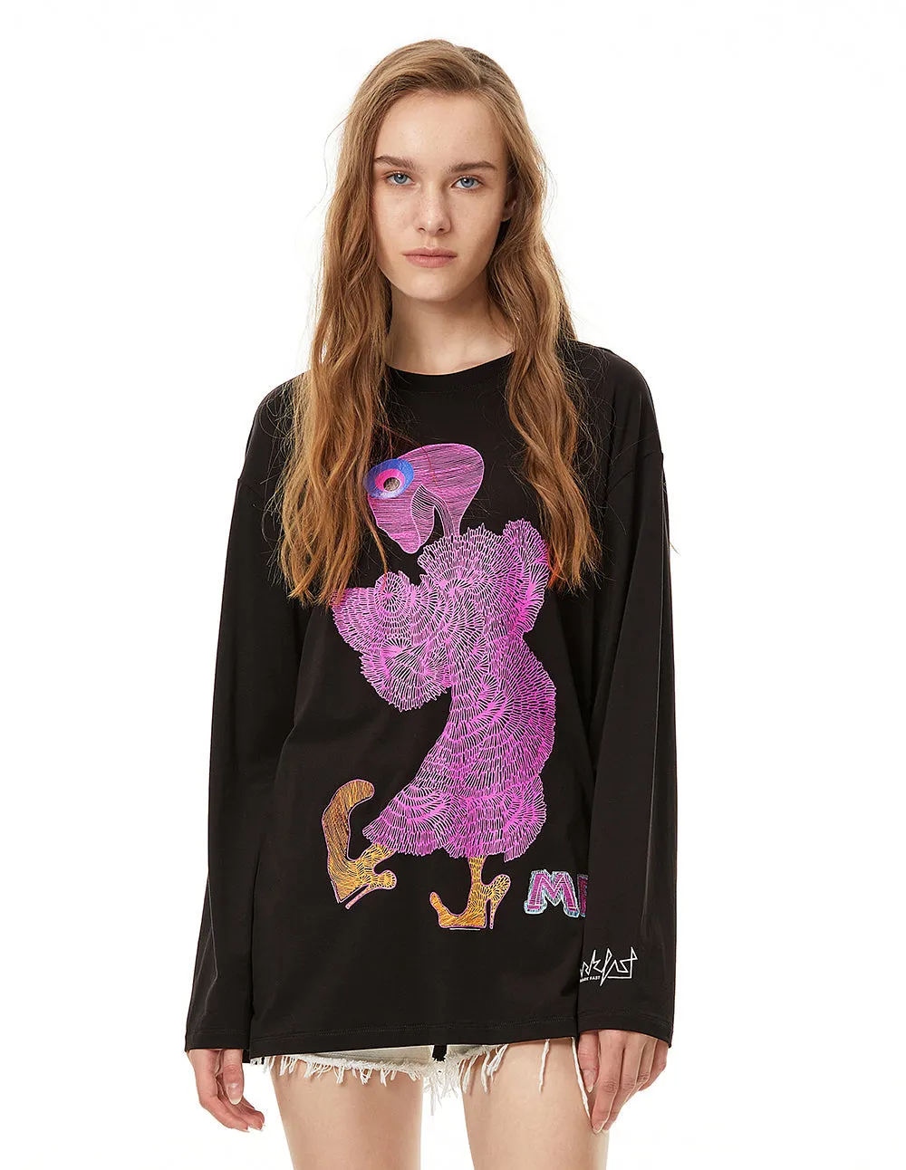 MARK FAST Women MF Dancing Floral Monster Crew Neck Long Sleeve T-Shirt