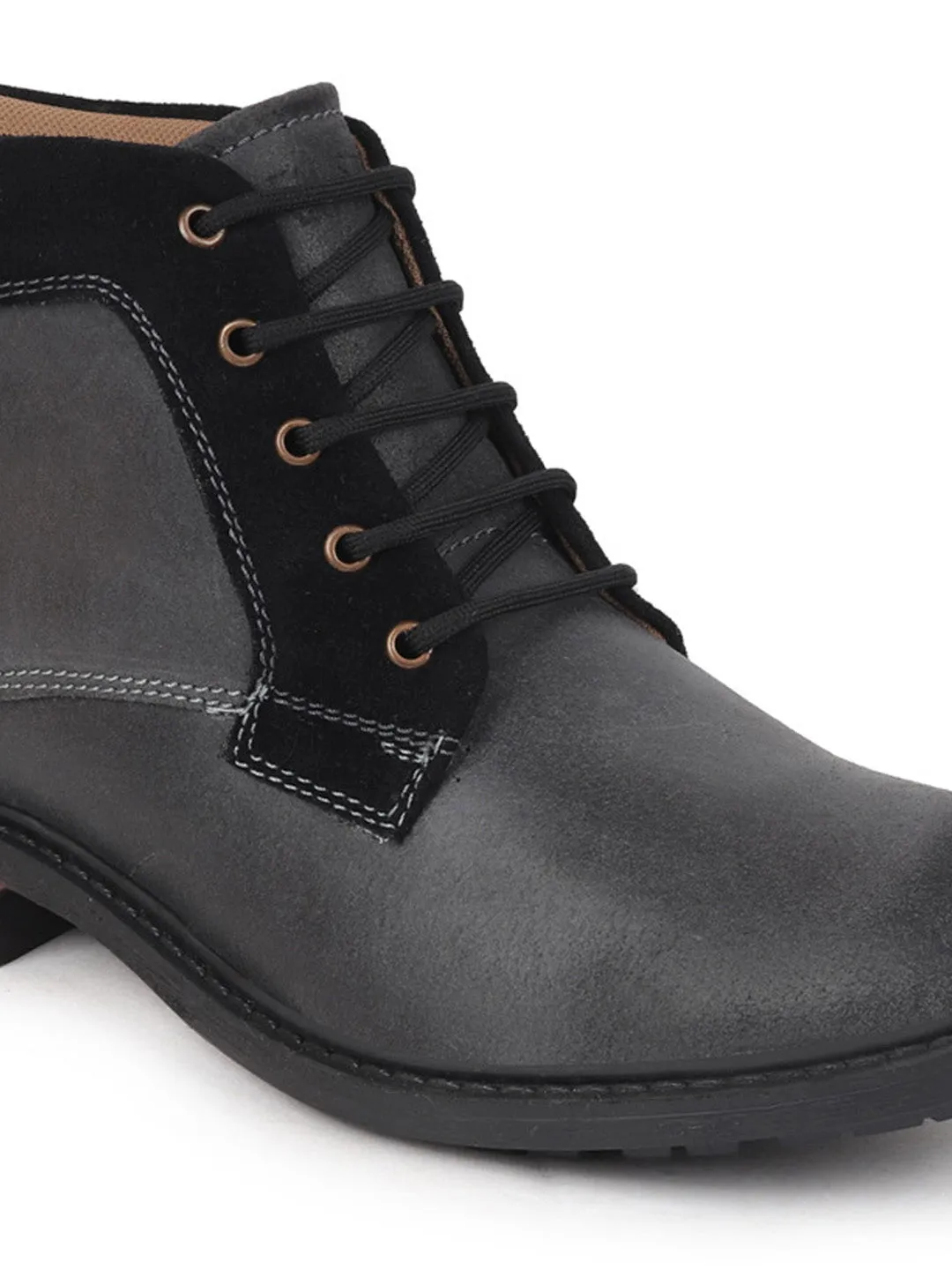 Men Black High Ankle Lace Up Leather Boots