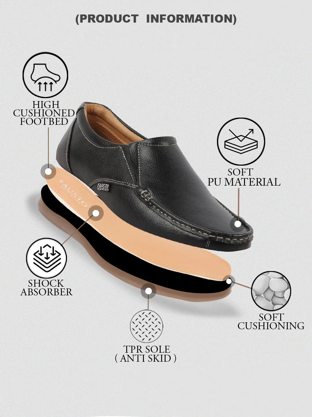 Men Black Side Stitched Casual Comfort Slip On Loafer Shoes