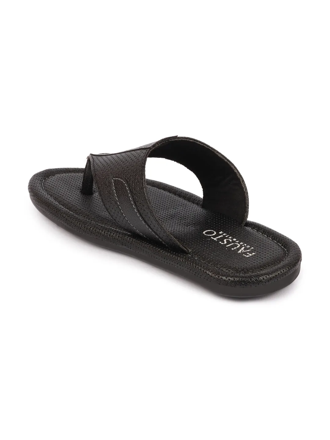 Men Black Textured Design Indoor Outdoor Thong Slipper Sandals