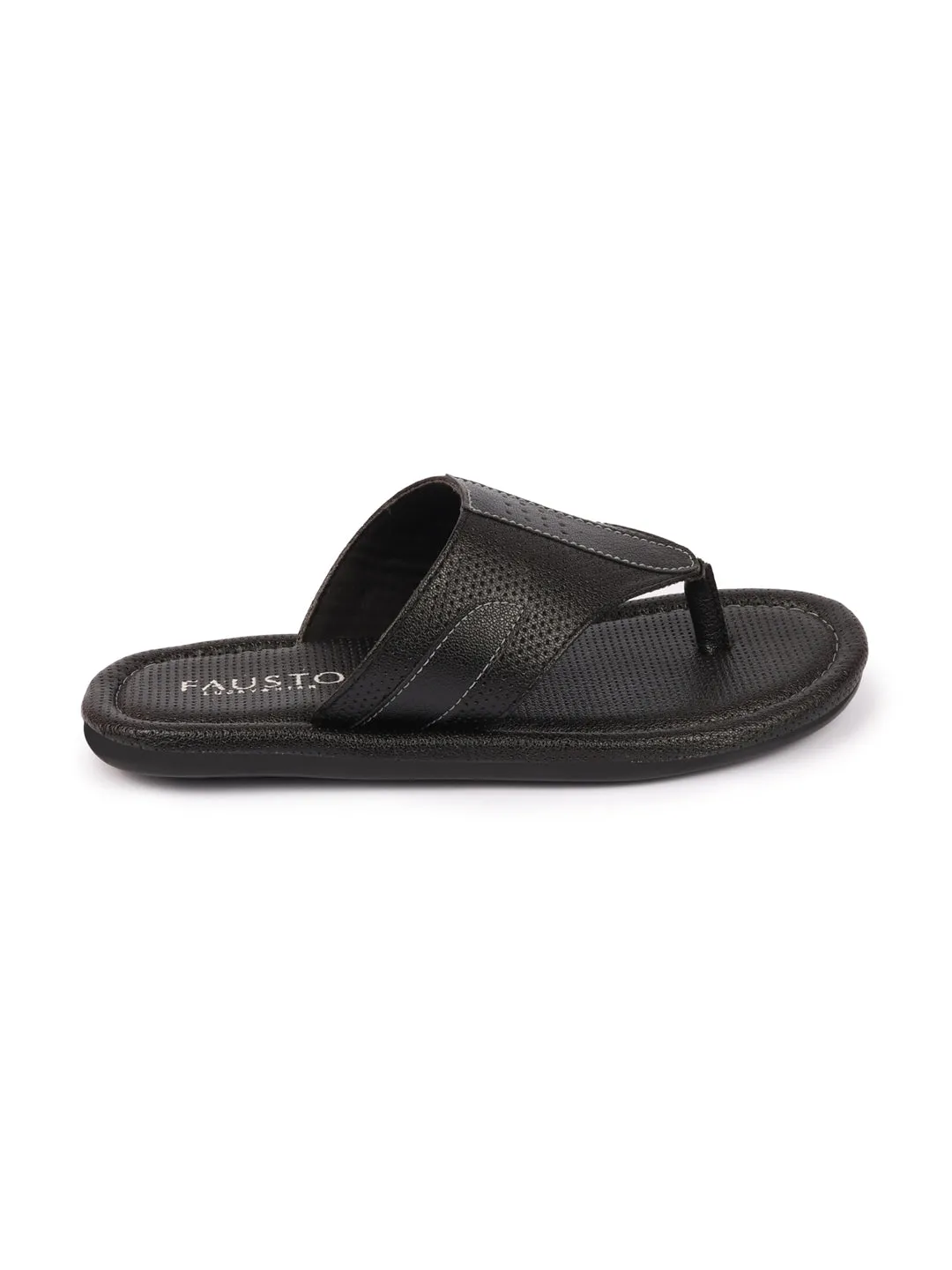 Men Black Textured Design Indoor Outdoor Thong Slipper Sandals