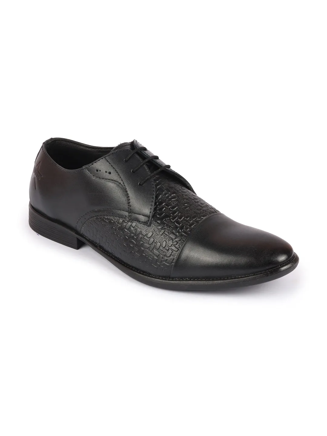 Men Black Wedding Party Genuine Leather Embossed Design Oxford Lace Up Shoes