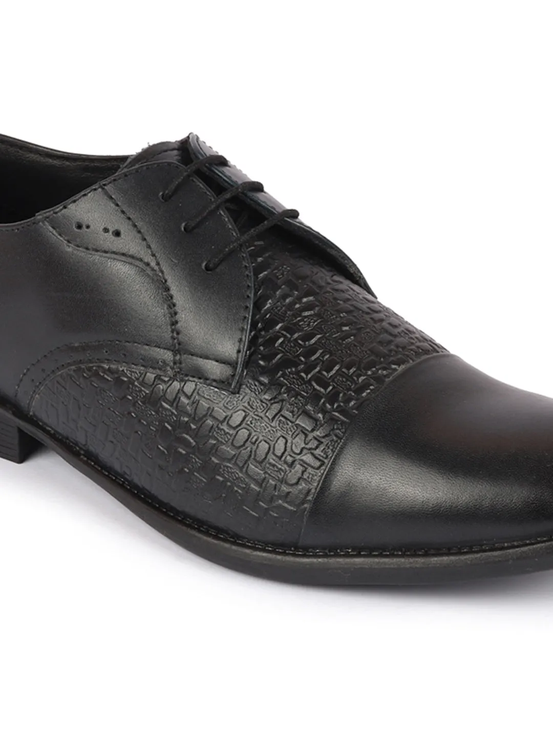 Men Black Wedding Party Genuine Leather Embossed Design Oxford Lace Up Shoes