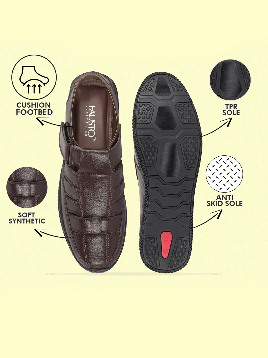 Men Brown Casual Hook & Loop Sandals