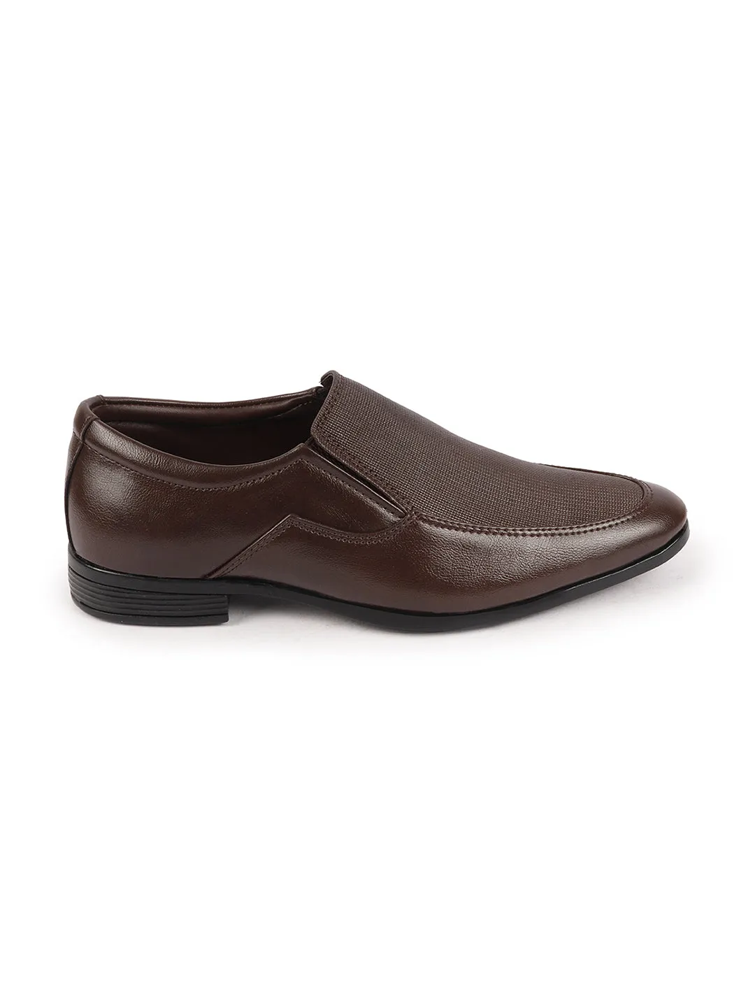 Men Brown Formal Office Meeting Textured Slip On Shoes