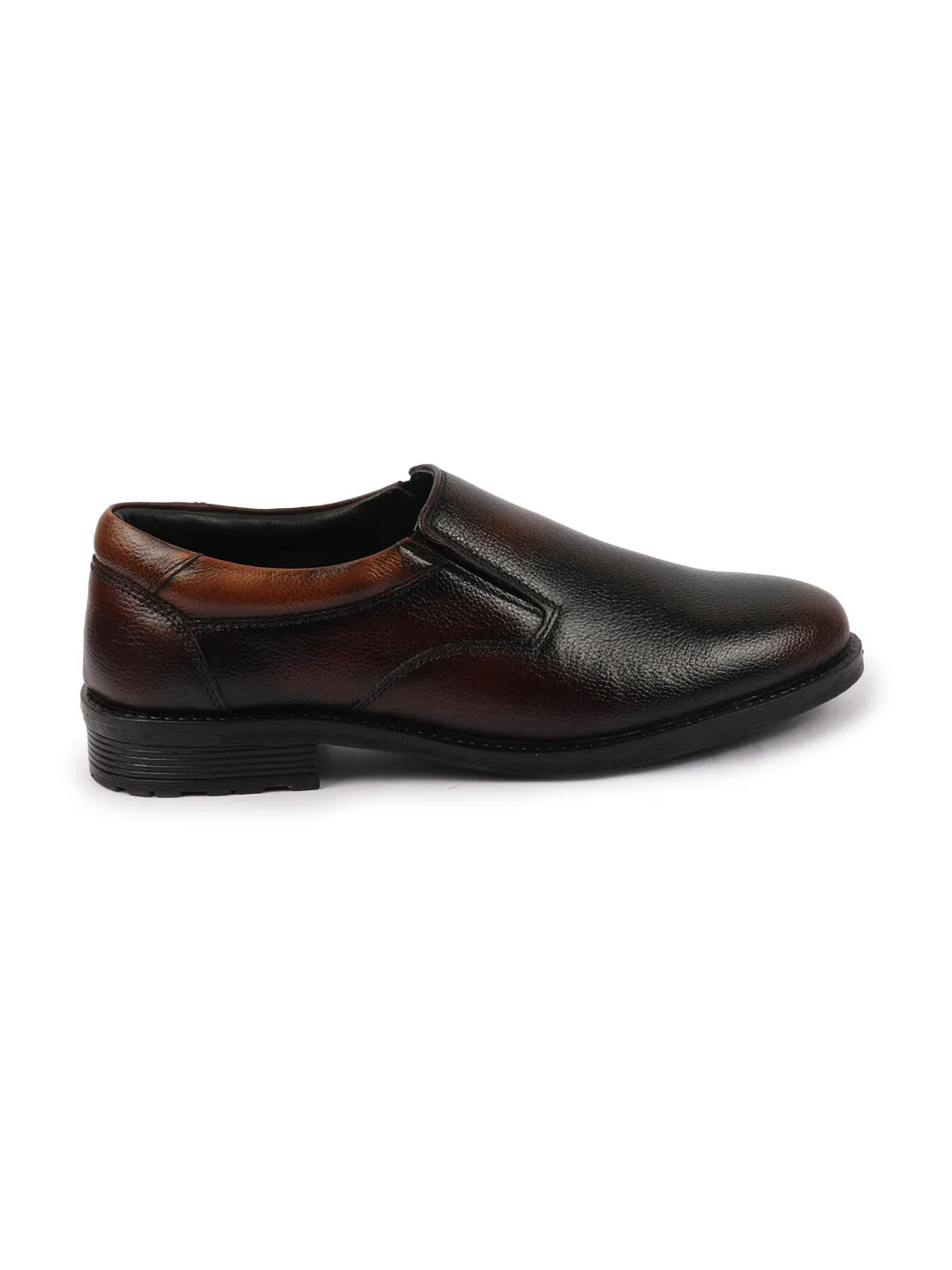 Men Brown Genuine Burnish Leather Formal Dress Slip On Shoes With Memory Cushion Footbed For Office|Work|Loafer|Half Shoes|Cut Shoe