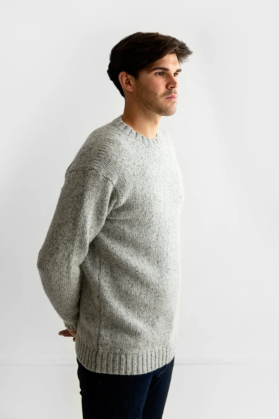 Mens Chunky Crew Neck Jumper - limestone