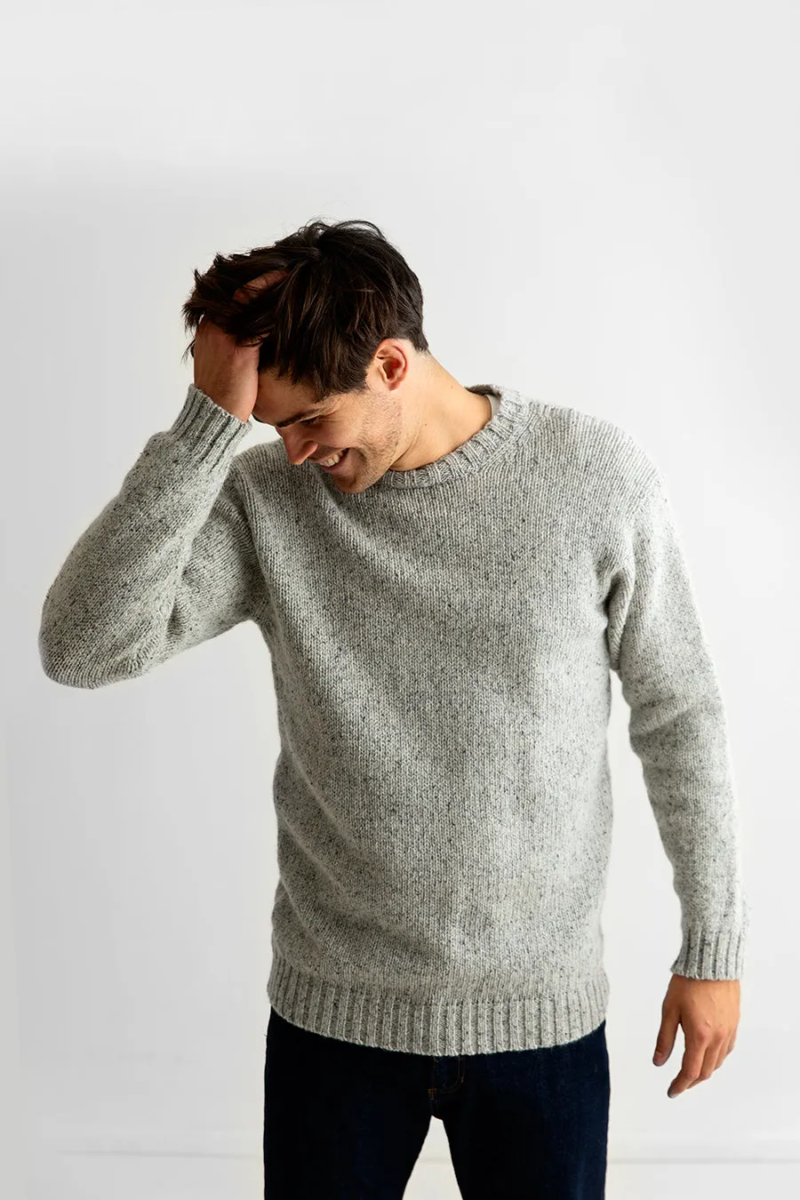 Mens Chunky Crew Neck Jumper - limestone