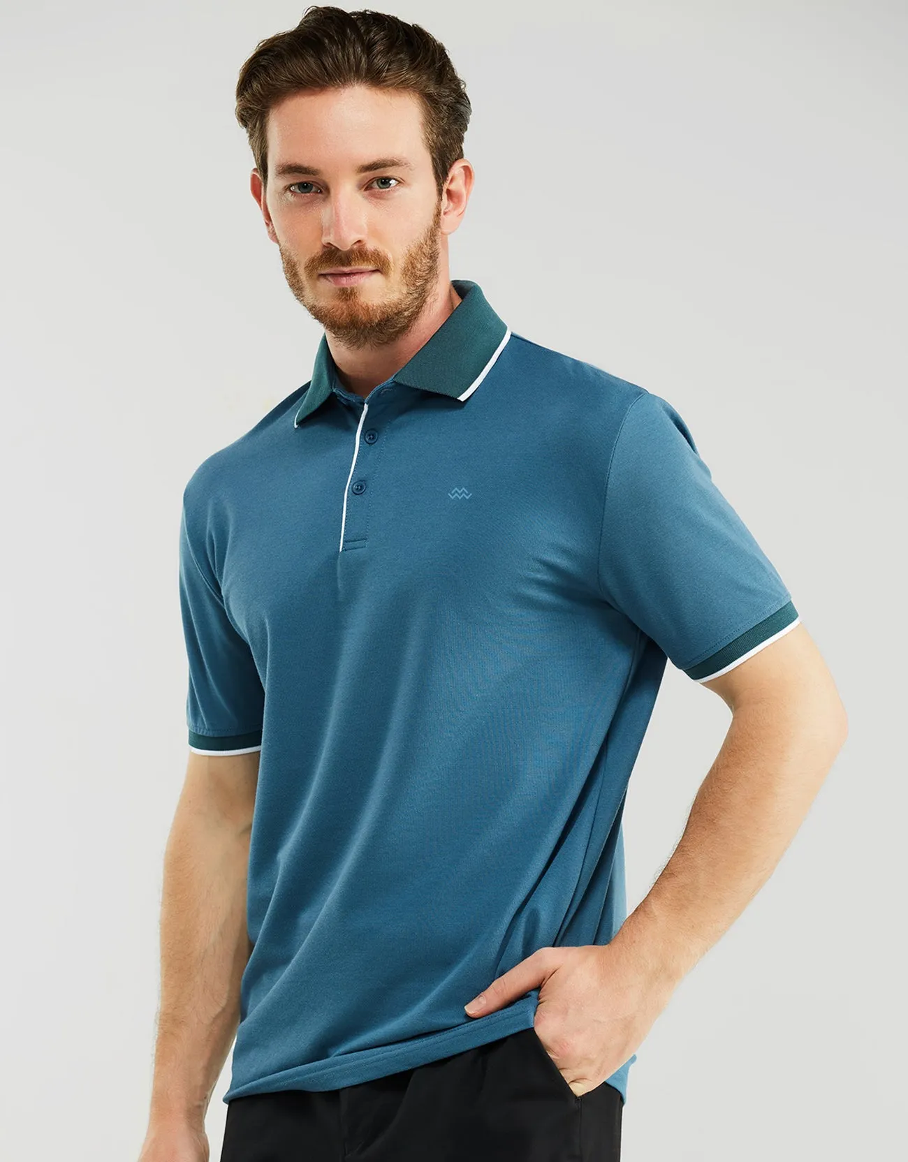 Men's Classic-Fit Cotton-Blend Pique Polo Shirt with Contrast Collar