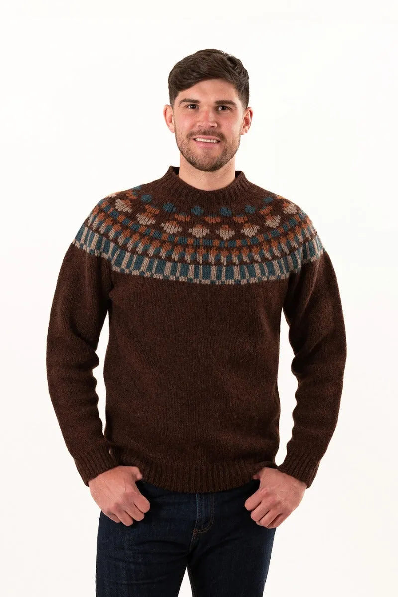 Mens Fair isle Staffa Yoke Jumper - Coffee