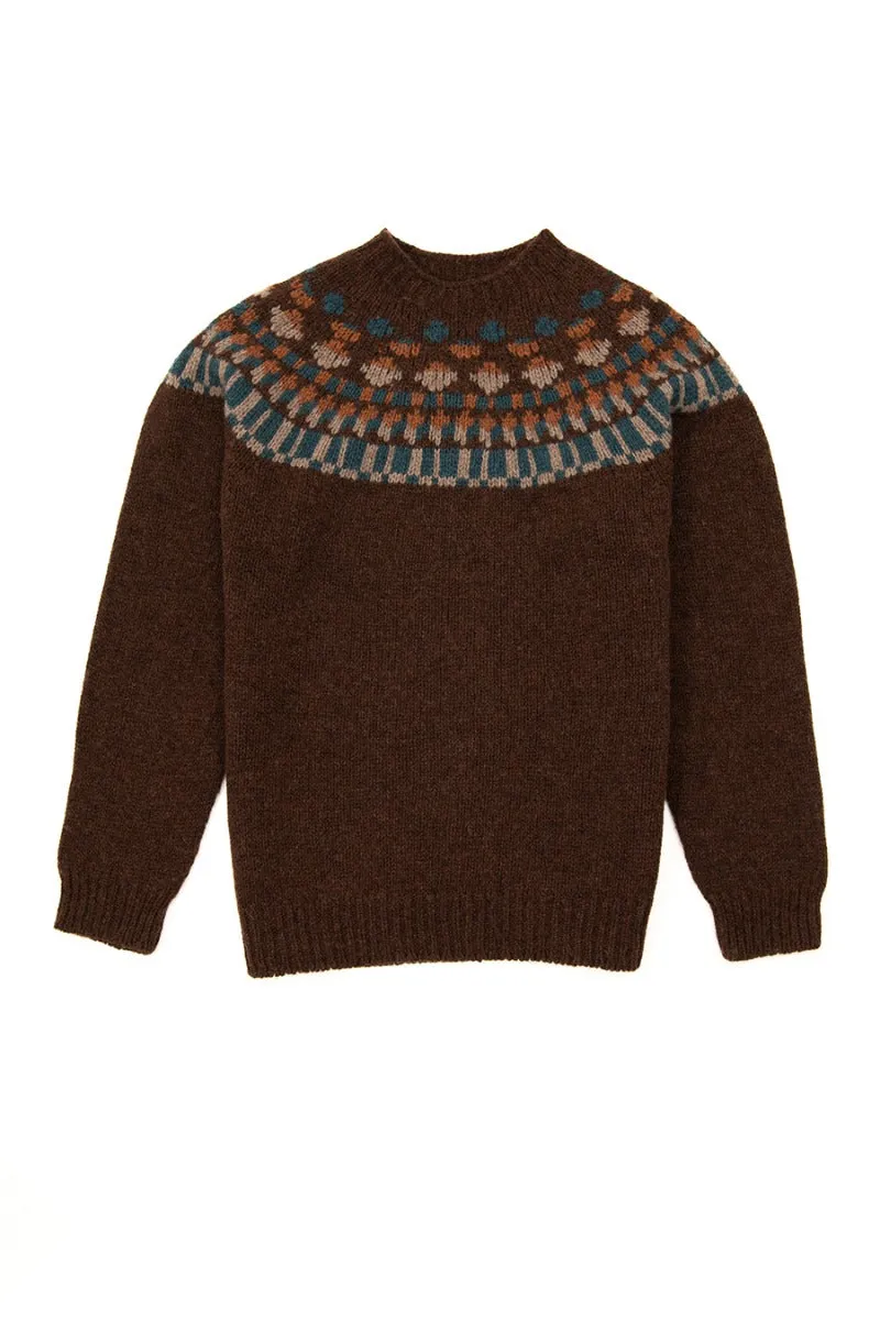 Mens Fair isle Staffa Yoke Jumper - Coffee