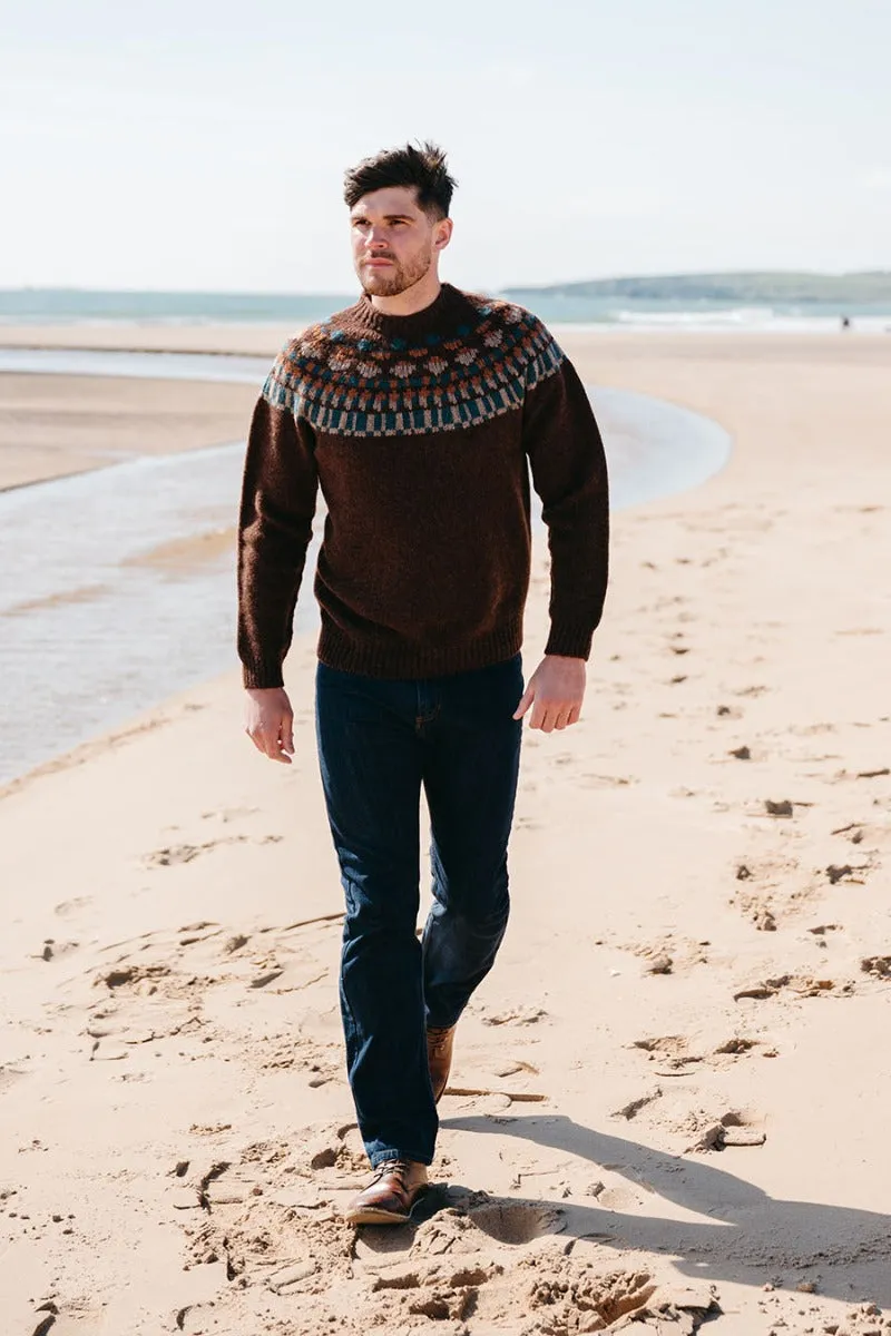 Mens Fair isle Staffa Yoke Jumper - Coffee