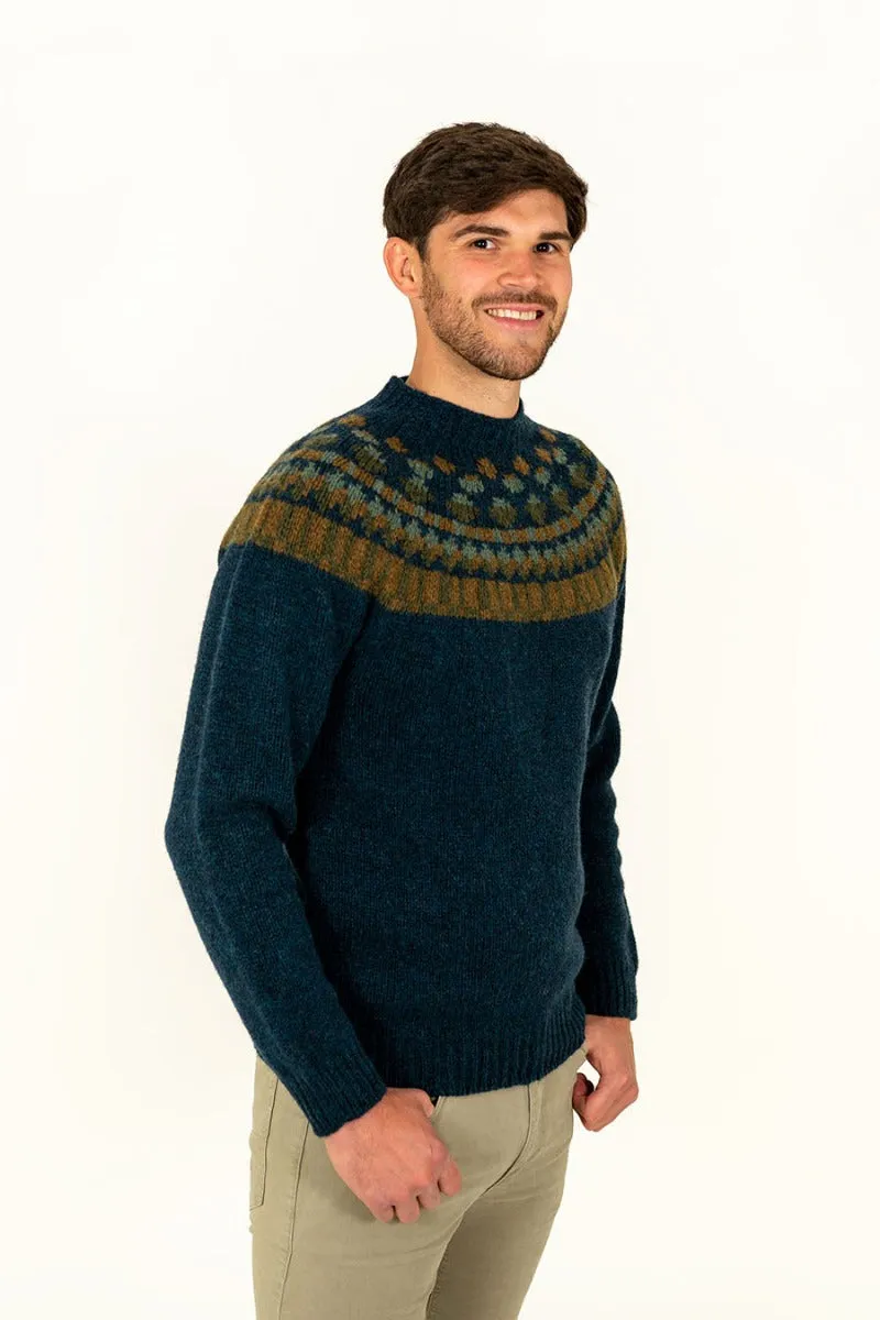 Mens Fair isle Staffa Yoke Jumper - Teal