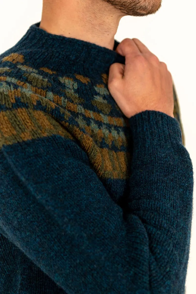 Mens Fair isle Staffa Yoke Jumper - Teal