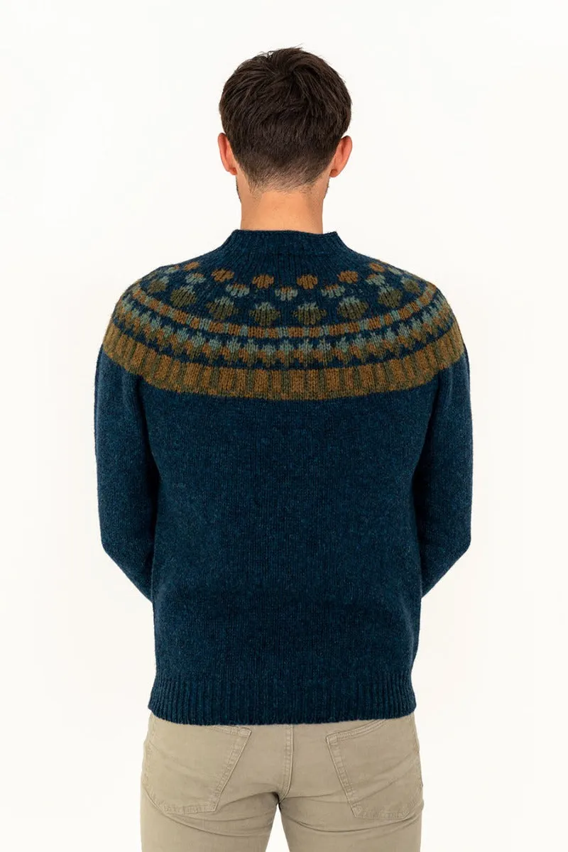 Mens Fair isle Staffa Yoke Jumper - Teal