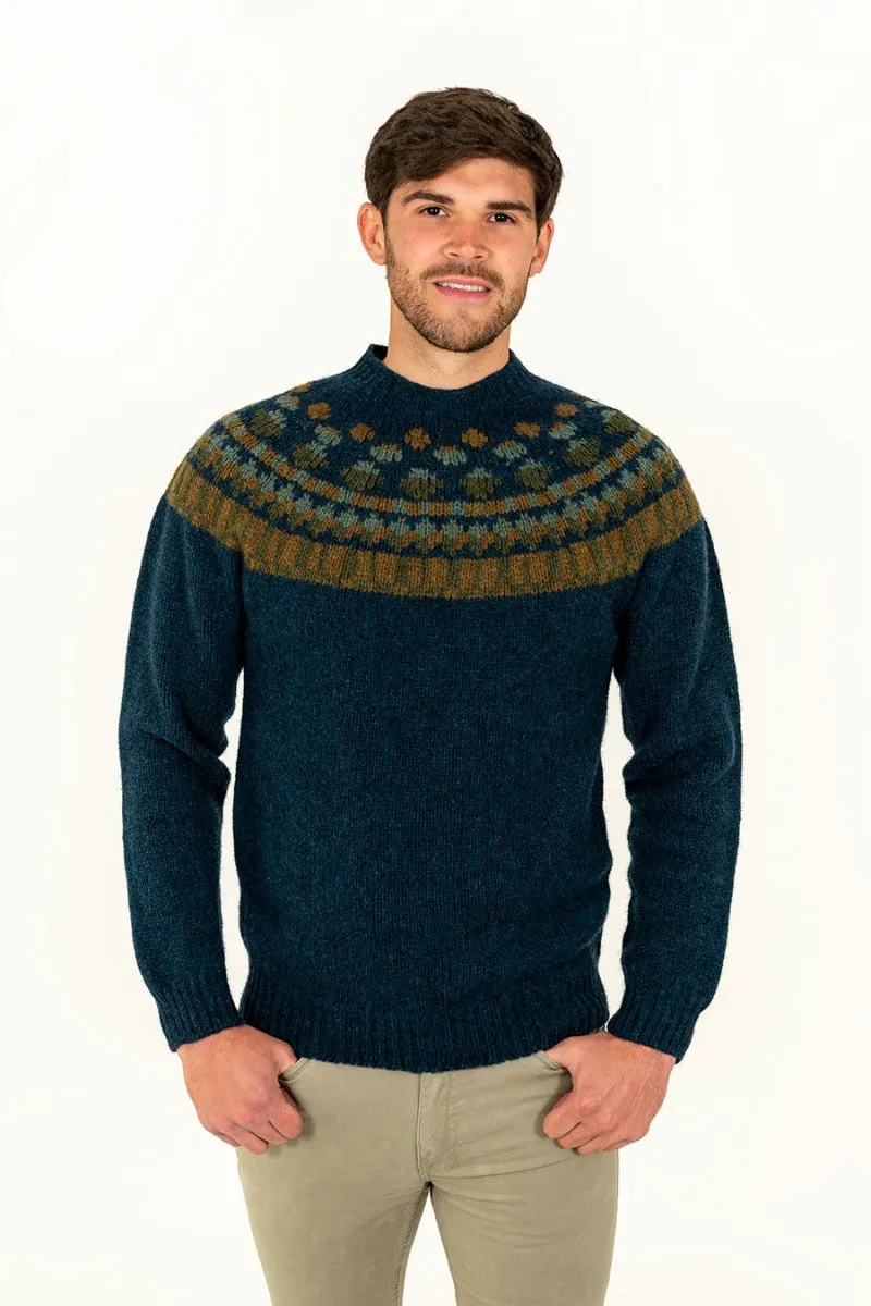 Mens Fair isle Staffa Yoke Jumper - Teal