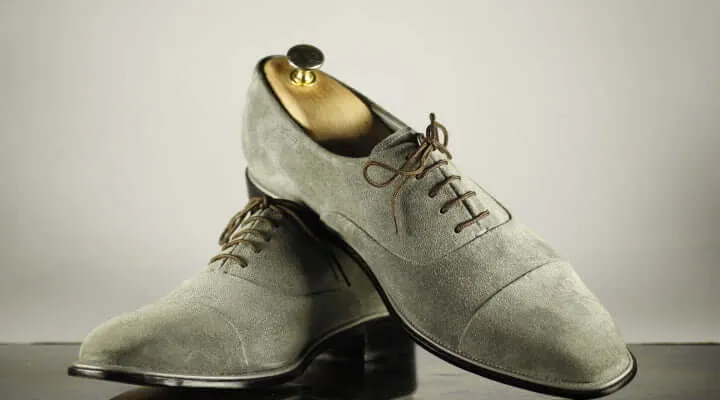 Men's Handmade Gray Suede Cap Toe Lace Up Shoes, Men Designer Dress Formal Luxury Shoes