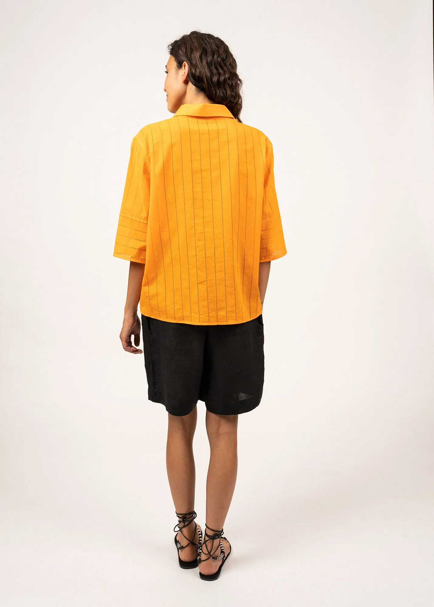 MEREDITH - Blouse With Short Pagoda Sleeve | 100% Cotton (TANGERINE)