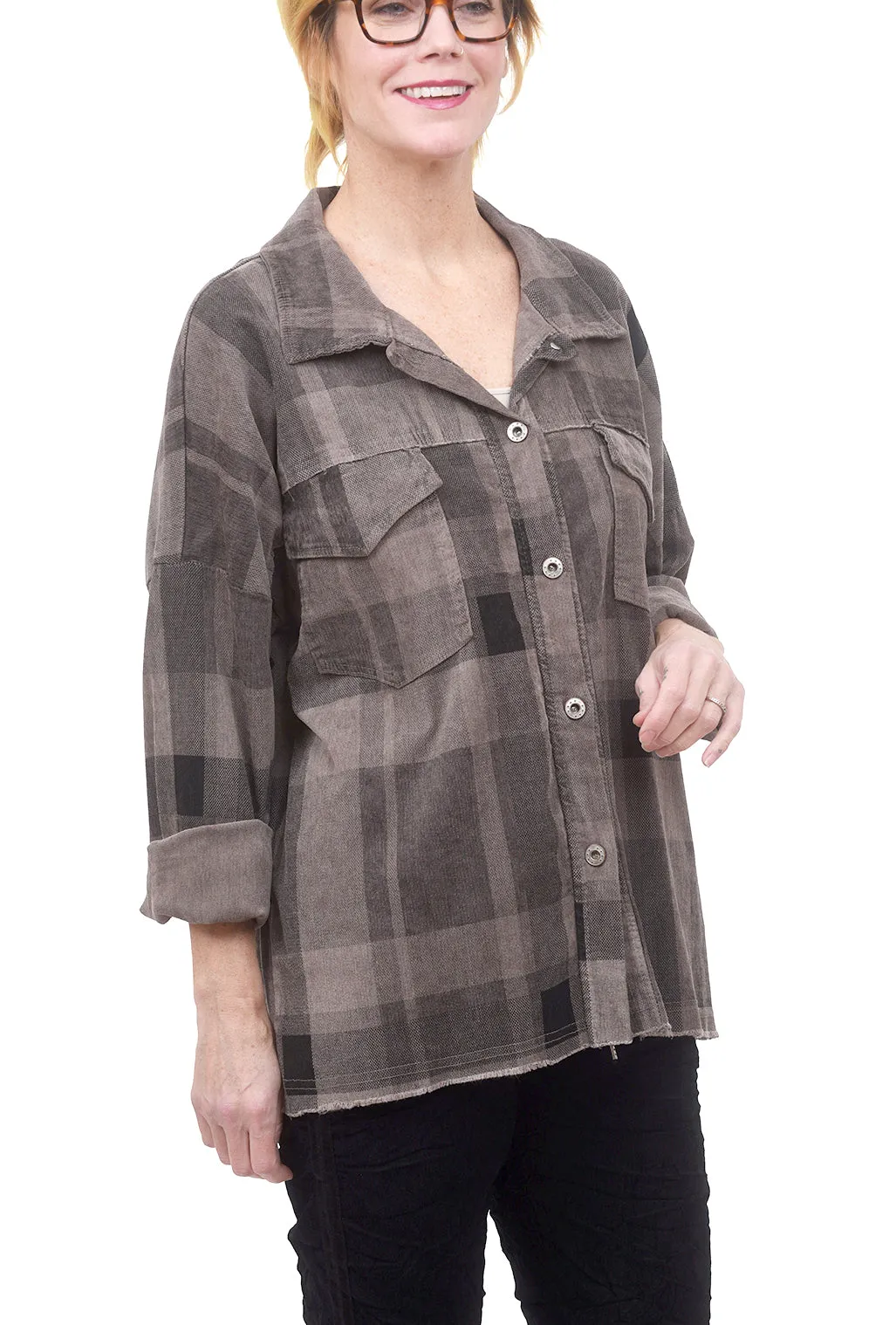 Micro-Corduroy Plaid Jacket, Taupe