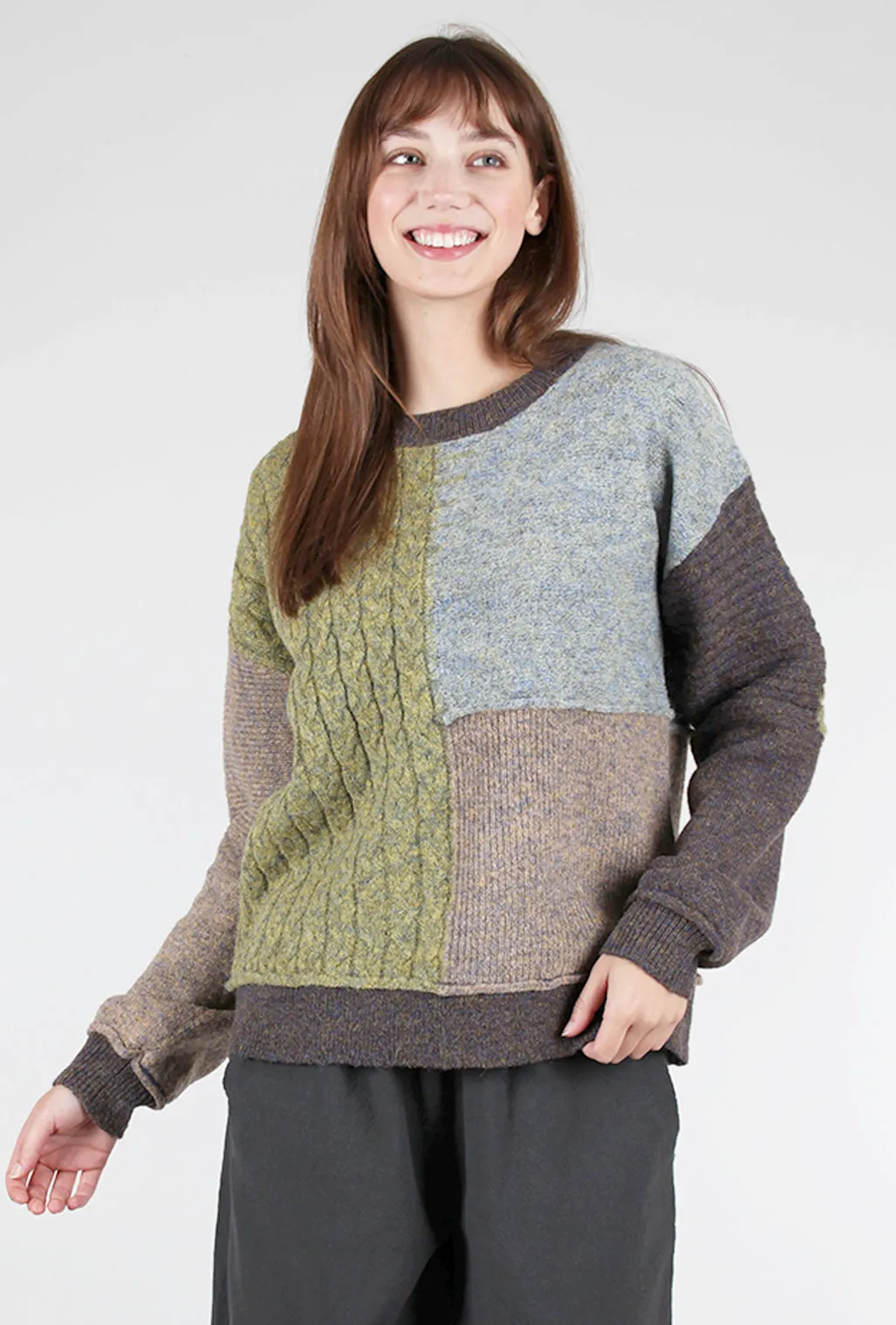 Mixed Weave Pullover Sweater, Cactus Mix