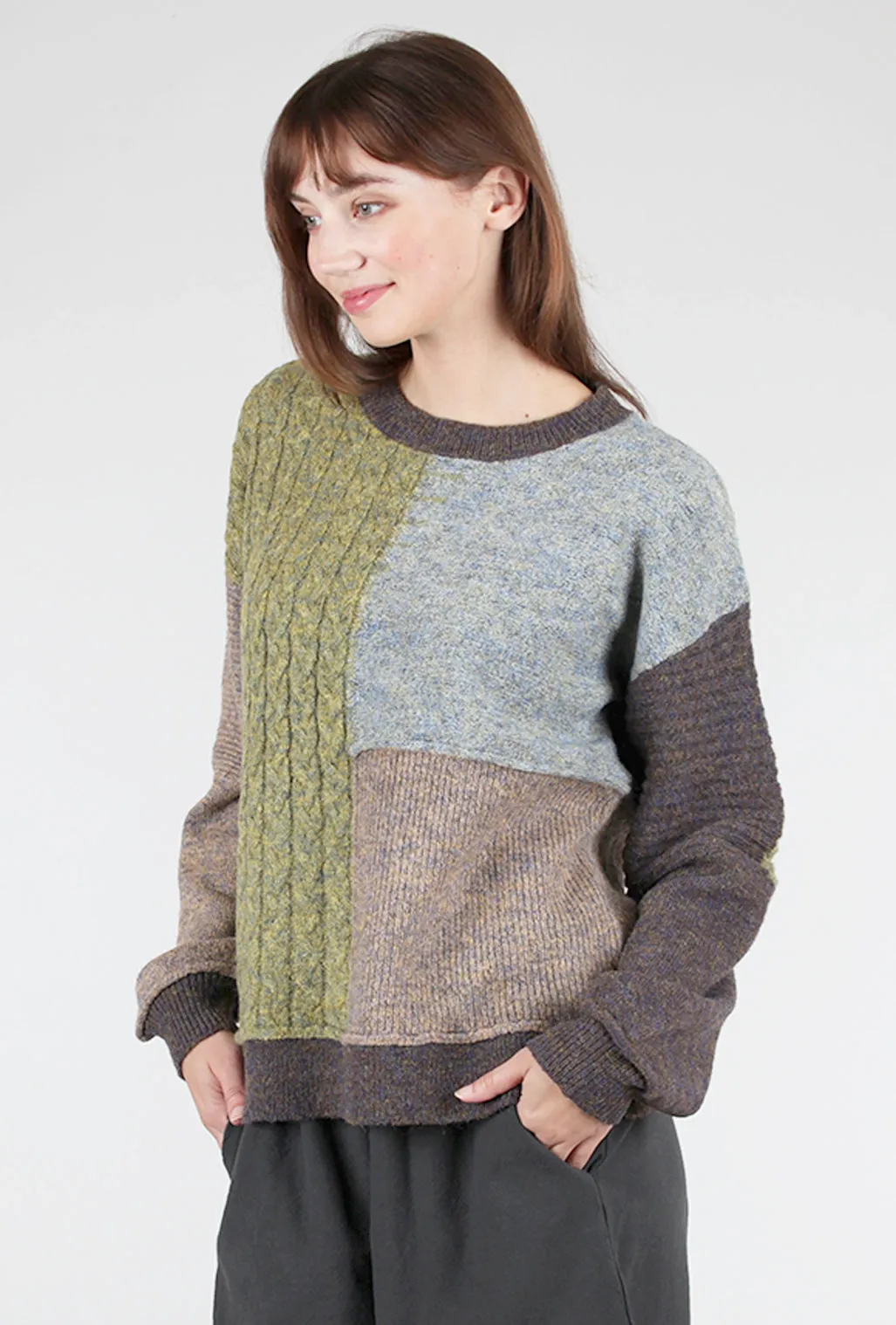 Mixed Weave Pullover Sweater, Cactus Mix