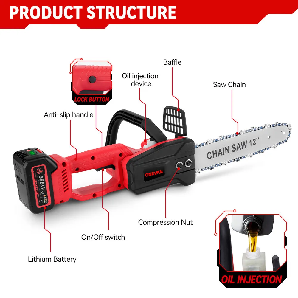 ONEVAN 12" Brushless Cordless Chainsaw | For Makita 18V Battery