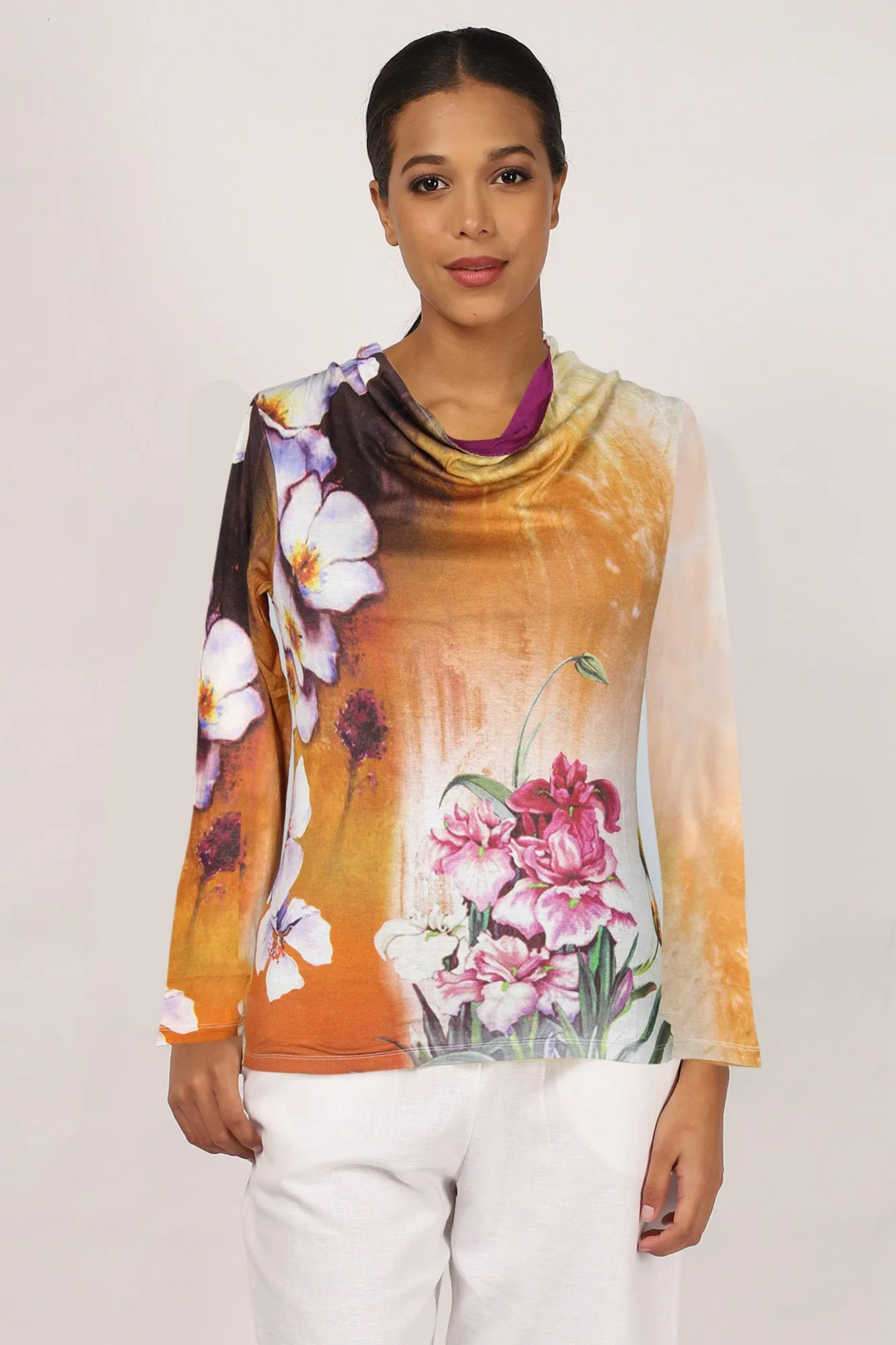 Orange Floral Silk Sweater