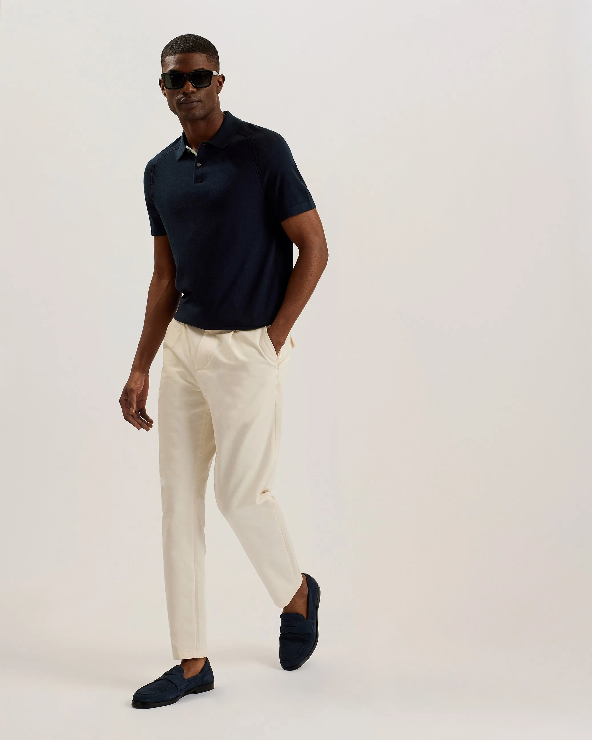 Peltz Ss Regular Silk Blend Polo Navy