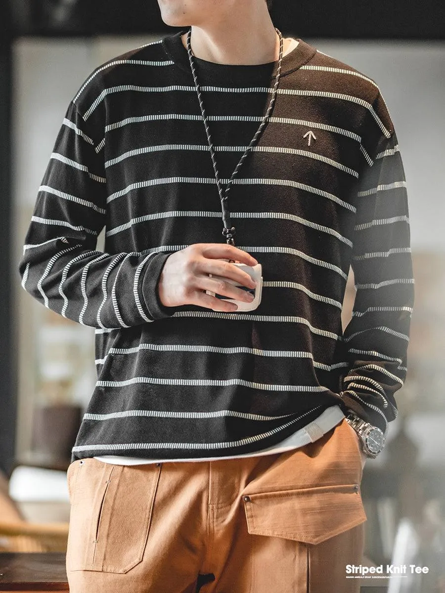 Pinstripe Long Sleeve Thin Knit Sweater