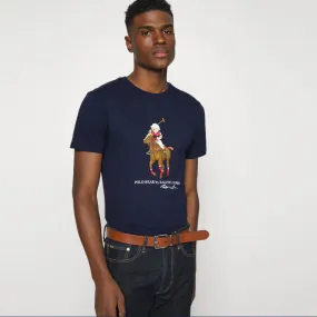 PL - Men 'Navy' Equestrian Bear Printed T-Shirt PL703