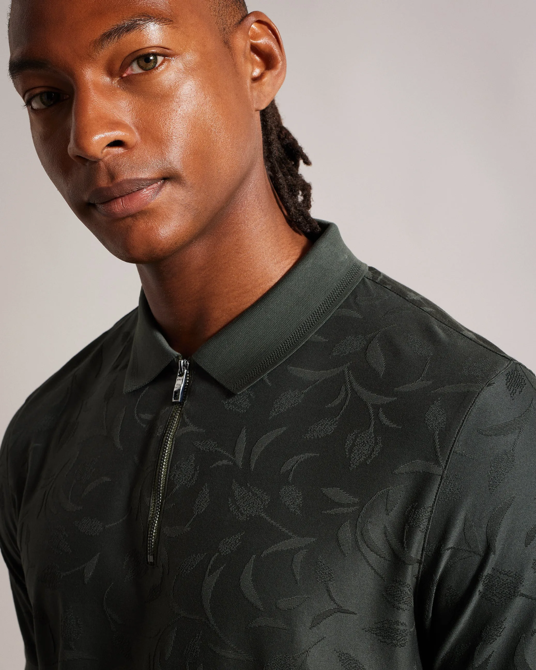 Polenn Tulip Textured Zip Polo Shirt Dk-Green