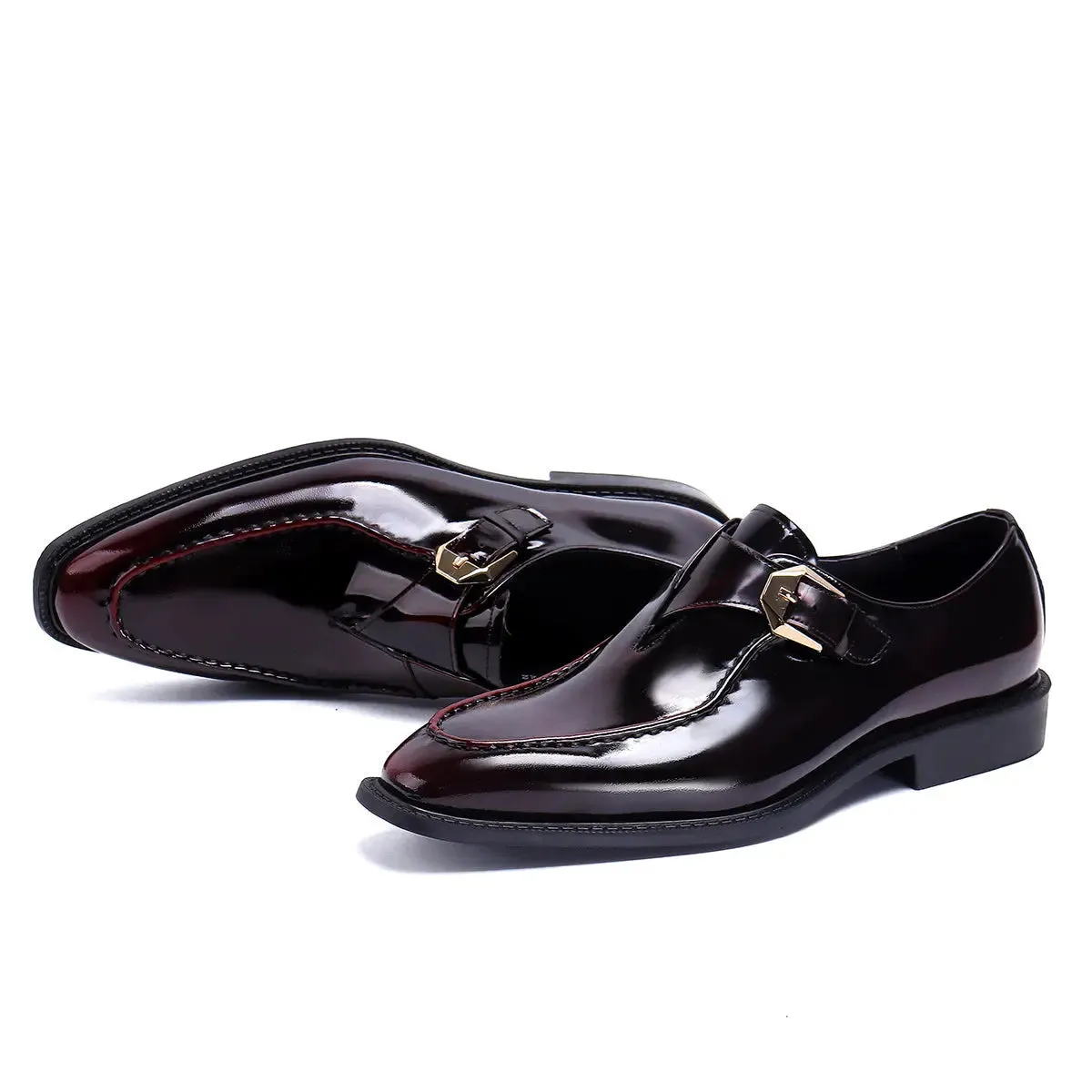 Polished leather buckle shoes