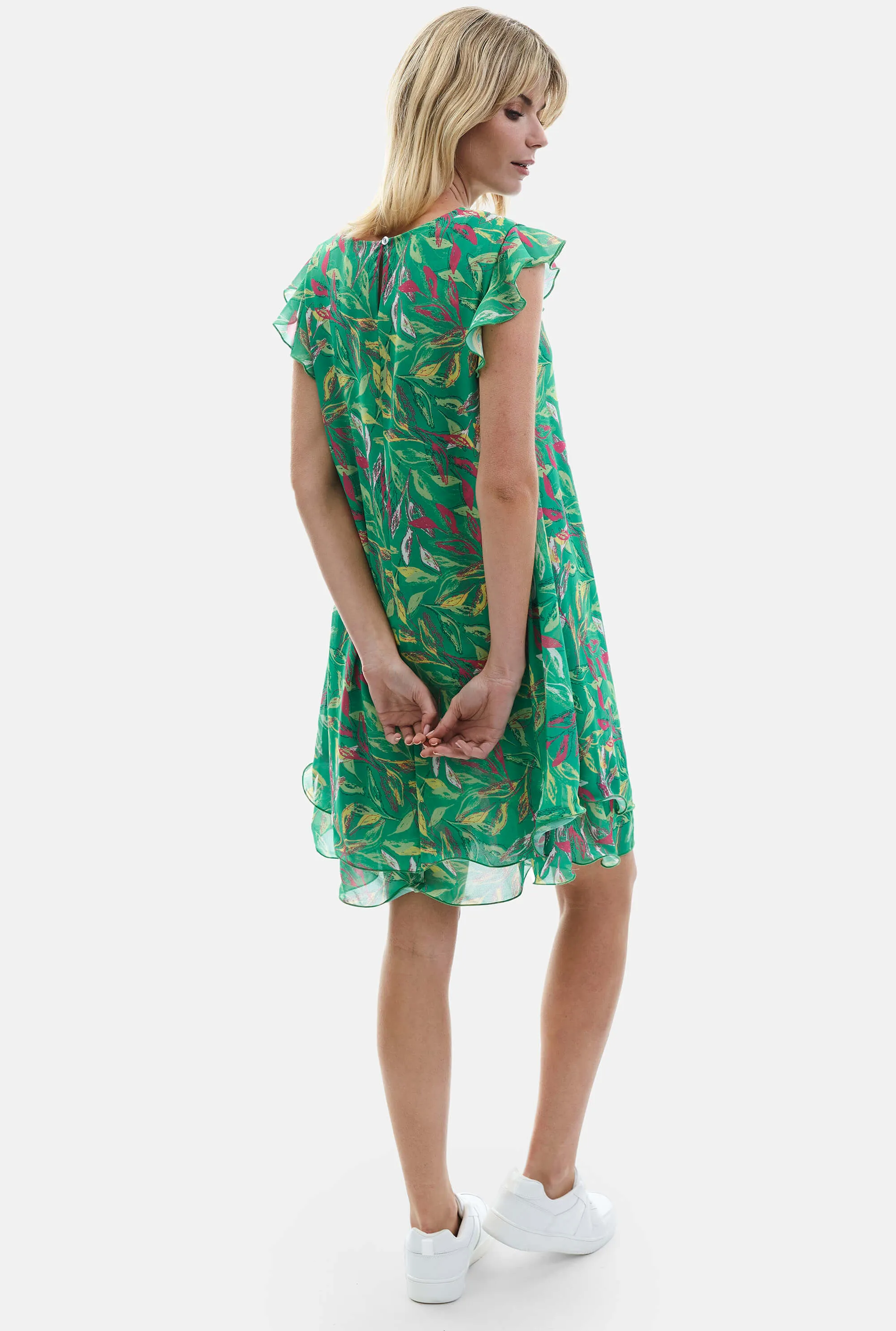 Ruffle Sleeveless Wave Hem Dress Green