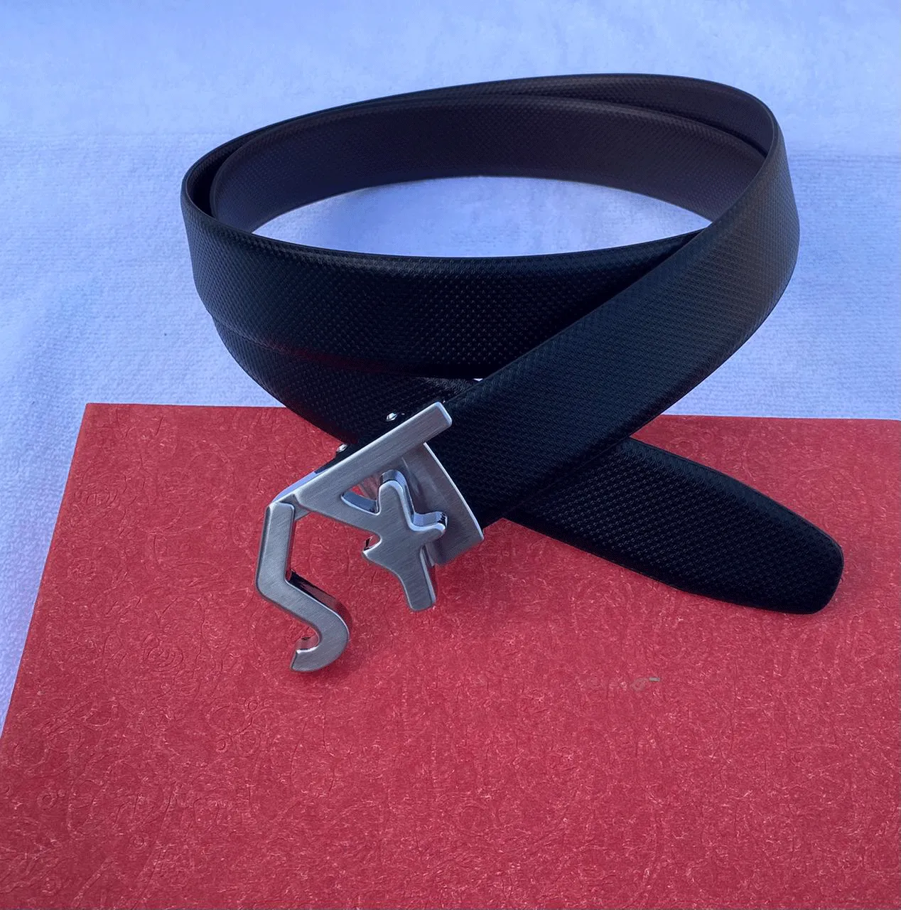 SF Letter Leather Strap Belt With Pressing Buckle-JonasParamount