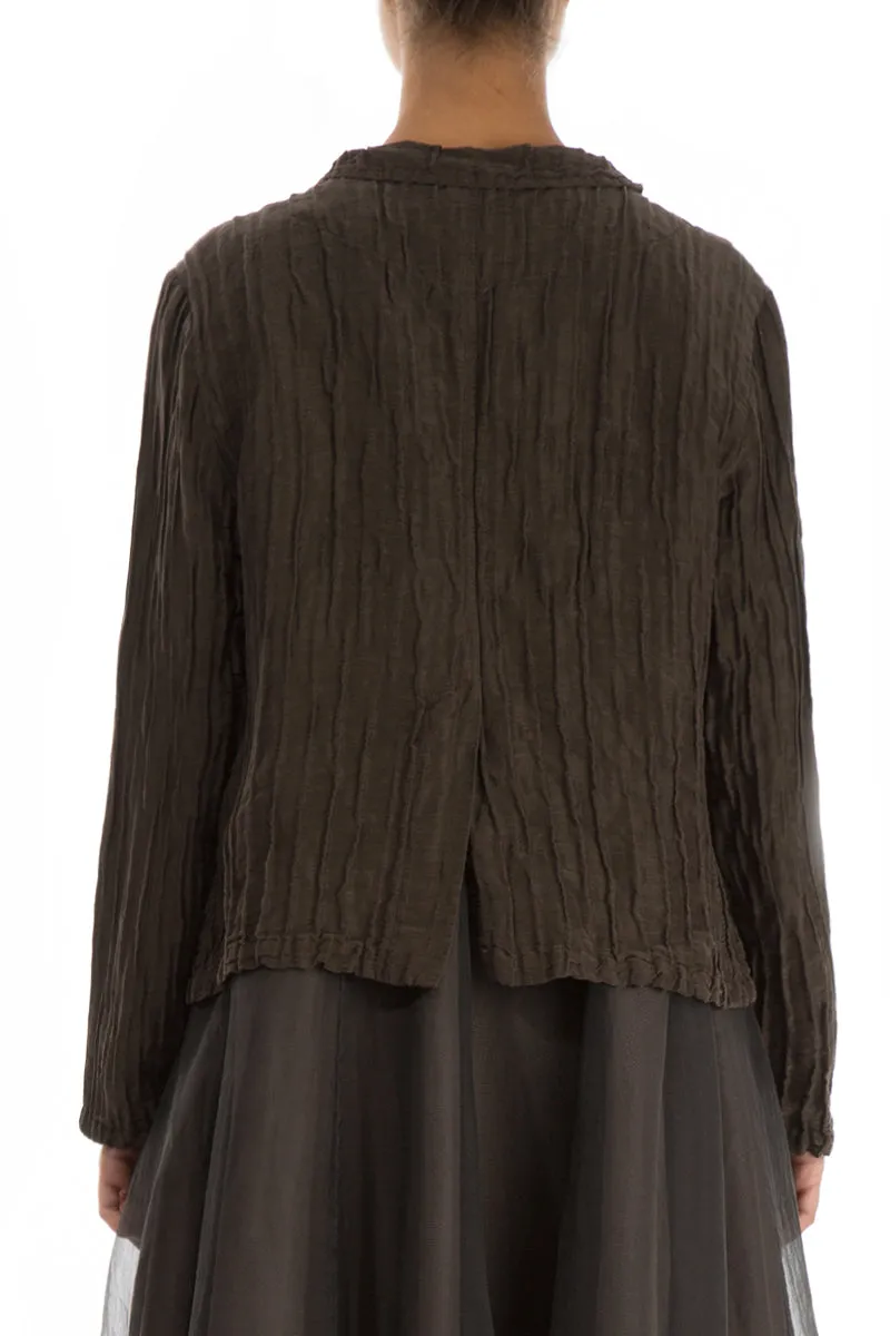 Short Crinkled Chocolate Brown Silk Linen Jacket