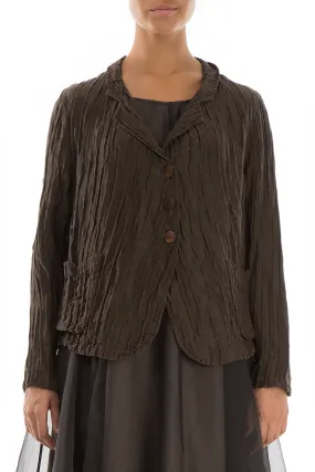 Short Crinkled Chocolate Brown Silk Linen Jacket