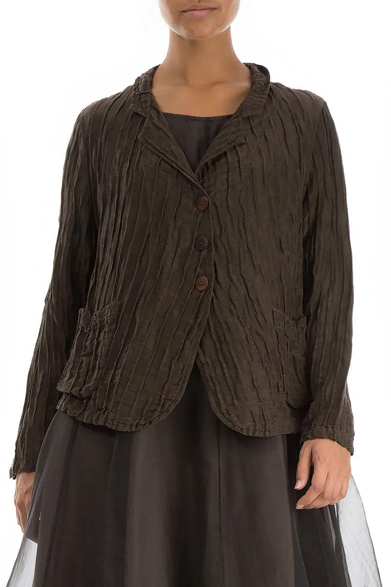 Short Crinkled Chocolate Brown Silk Linen Jacket