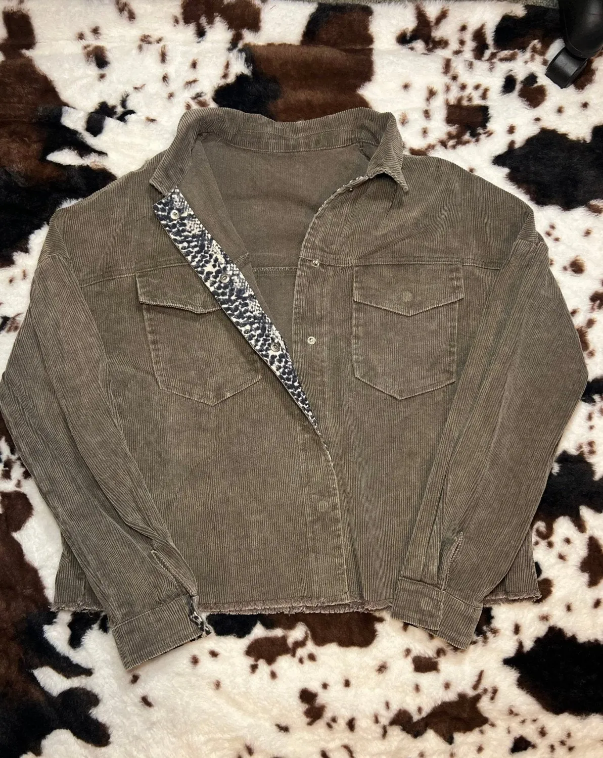 Snakeskin Cropped Corduroy Shacket