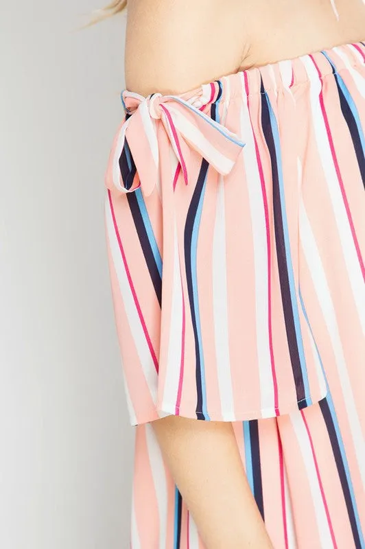 Striped Off Shoulder Silk Dress